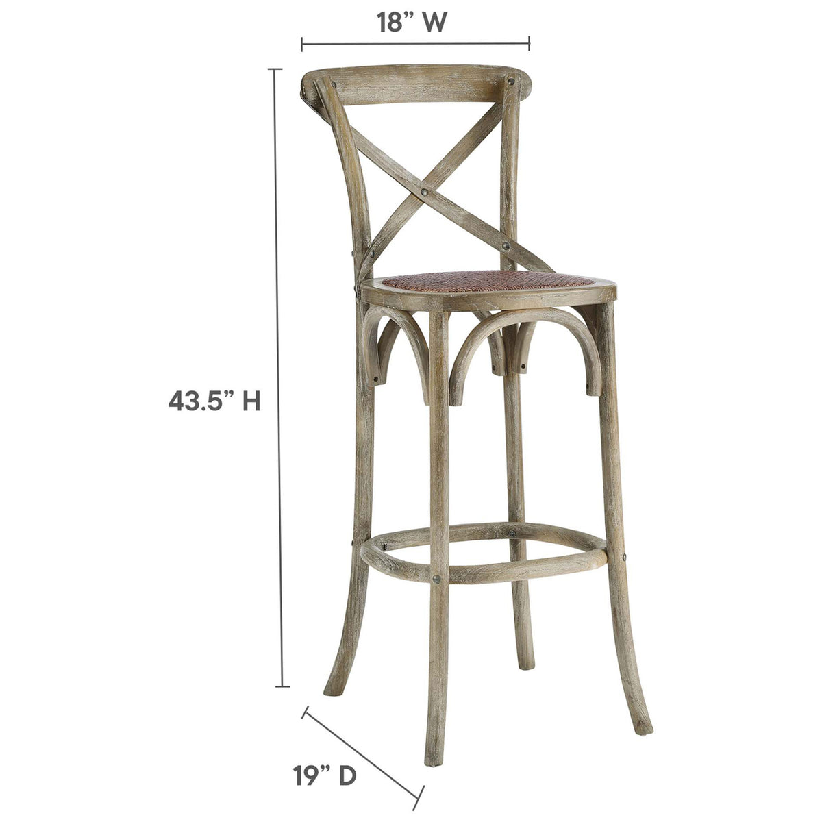 Streamlined bar stool with comfortable foot ring and rustic charm in a weathered gray finish || EEI-5668-GRY || dimension_studio
