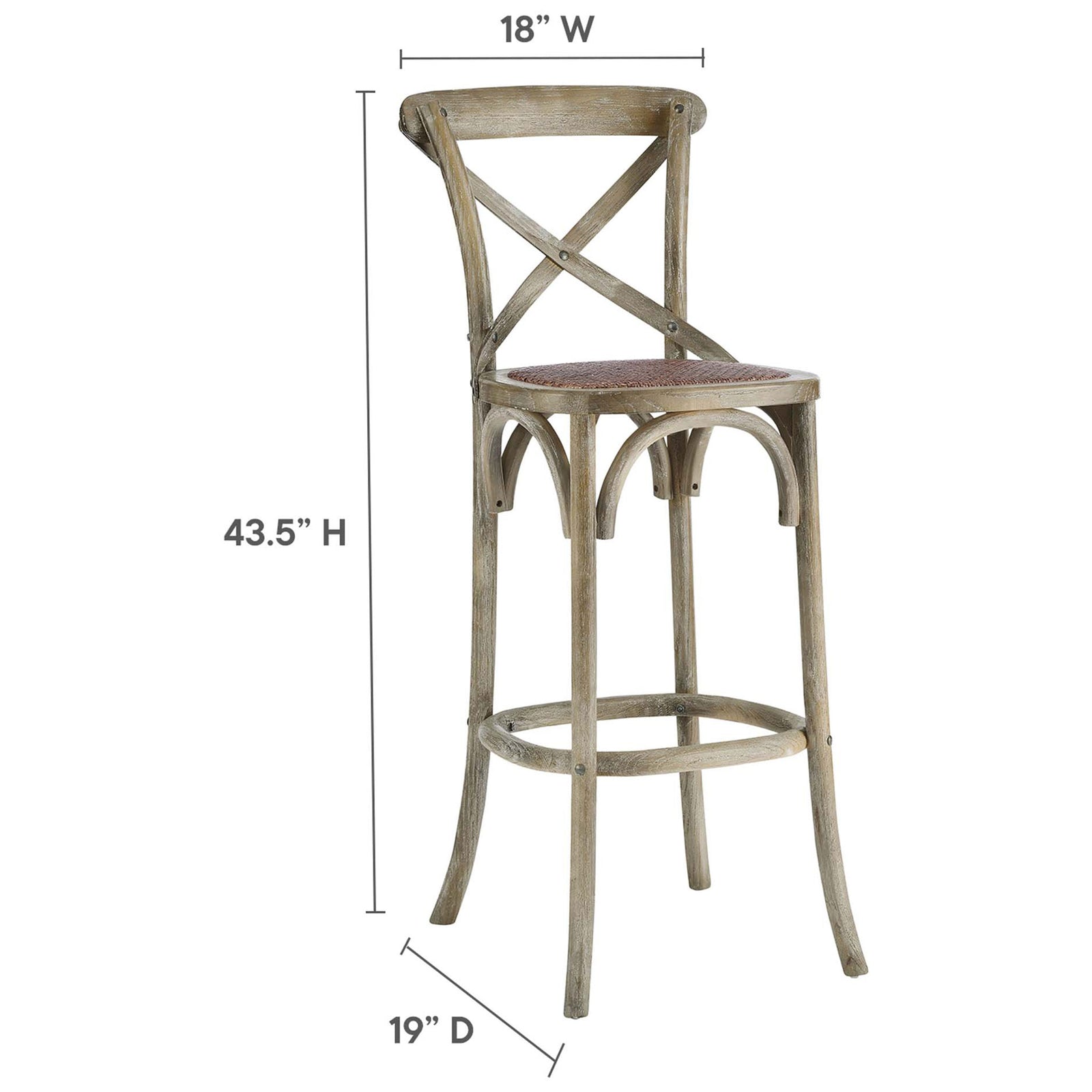 Streamlined bar stool with comfortable foot ring and rustic charm in a weathered gray finish || EEI-5668-GRY || dimension_studio