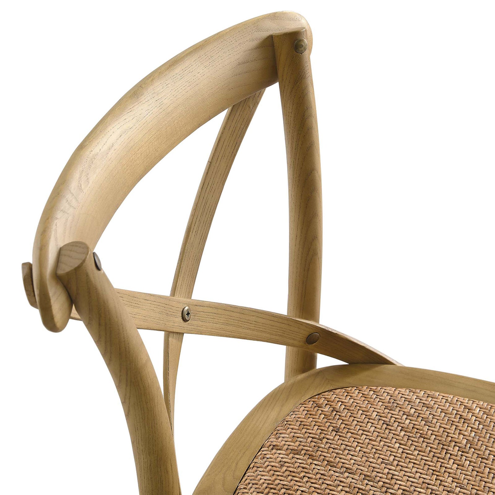 Close-weave rattan seat offers breathable comfort atop the solid elm bar stool. || EEI-5668-NAT || detail_studio