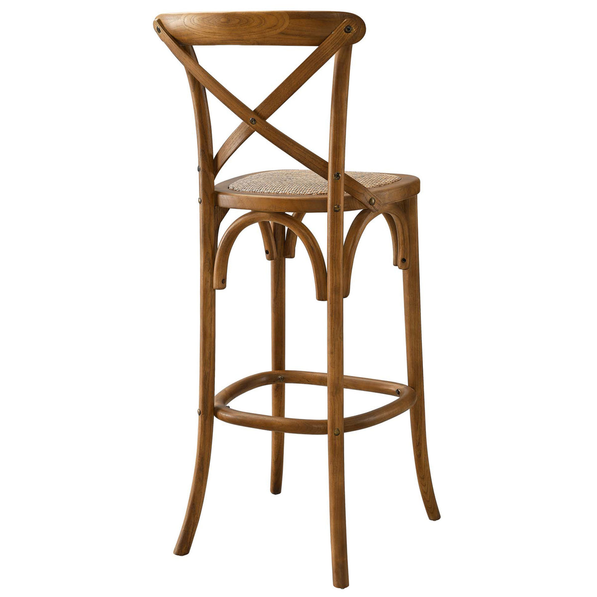 Curved wood frame with cross-back and rounded footrest for elevated comfort || EEI-5668-WAL || back_angle_studio