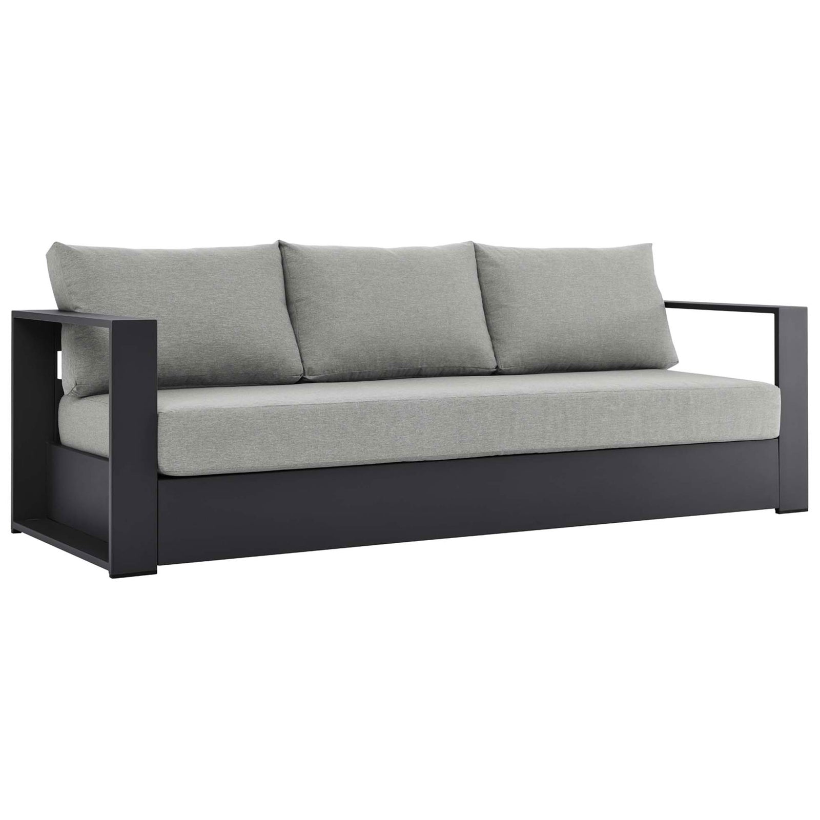 Three-seat Tahoe sofa pairing a dark charcoal base with soft light gray cushions. || EEI-5676-GRY-GRY || front_angle_studio