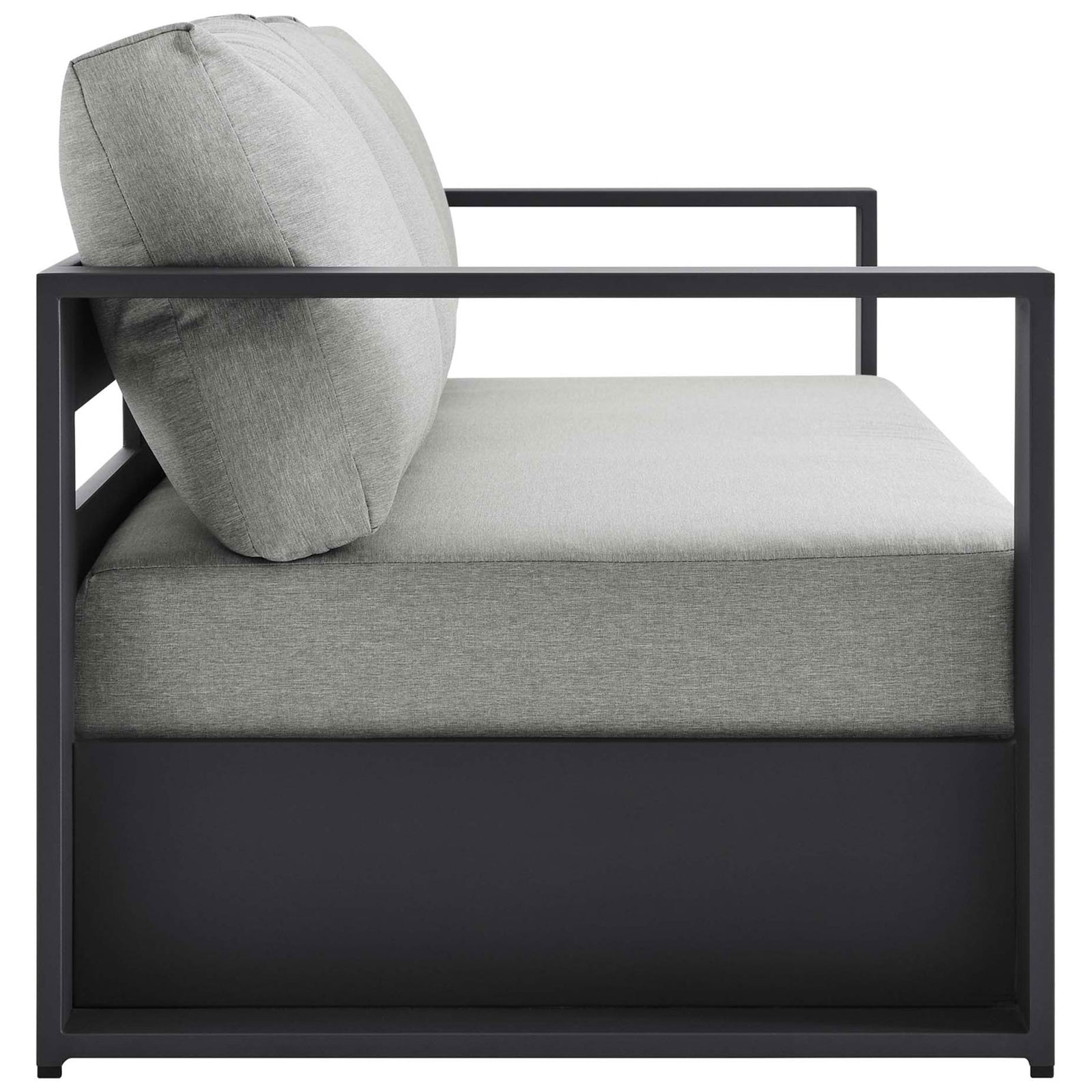 Side view of the Tahoe sofa showing deep seating and slim charcoal arms. || EEI-5676-GRY-GRY || side_studio