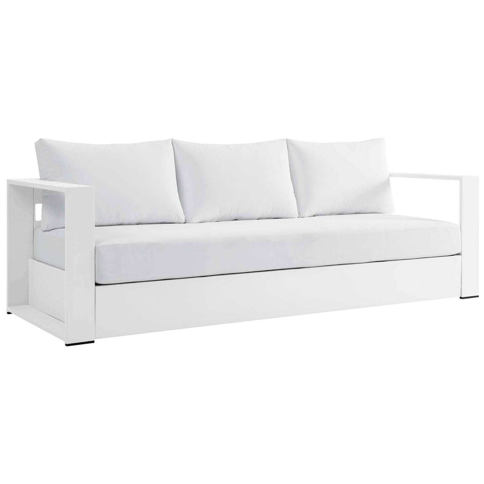 Three-seat Tahoe sofa featuring a bright white frame with matching white cushions. || EEI-5676-WHI-WHI || front_angle_studio