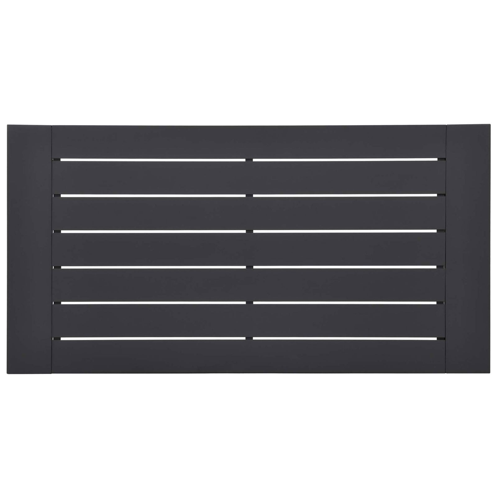Top view of the gray aluminum coffee table slatted surface for quick-draining outdoor use || EEI-5677-GRY || top_studio