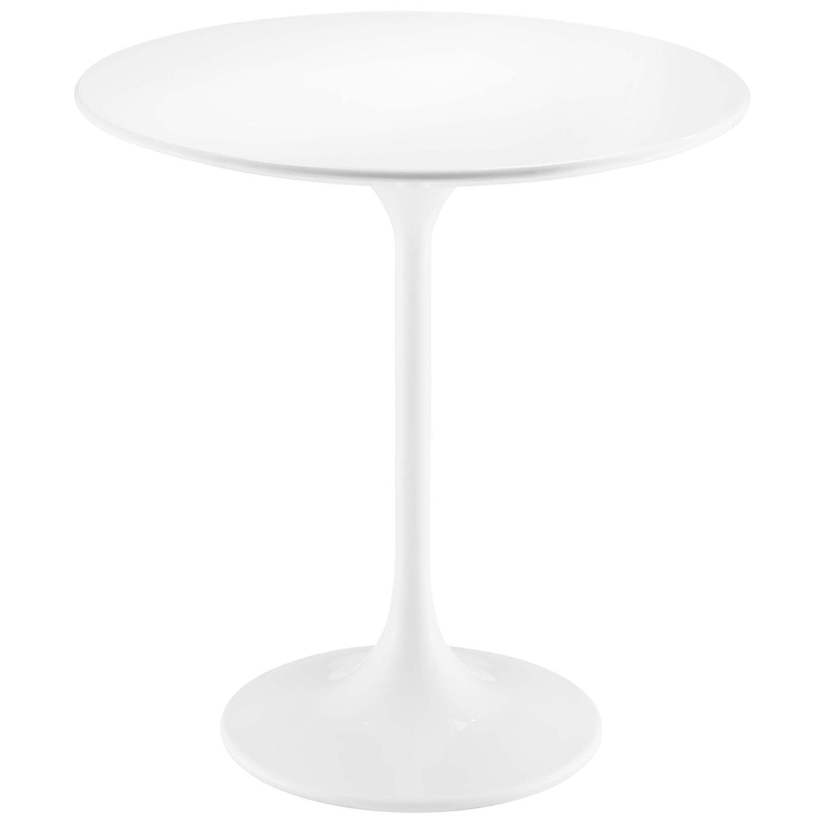 White round pedestal side table with sleek tulip base and glossy beveled tabletop || EEI-5678-WHI-WHI || front_studio