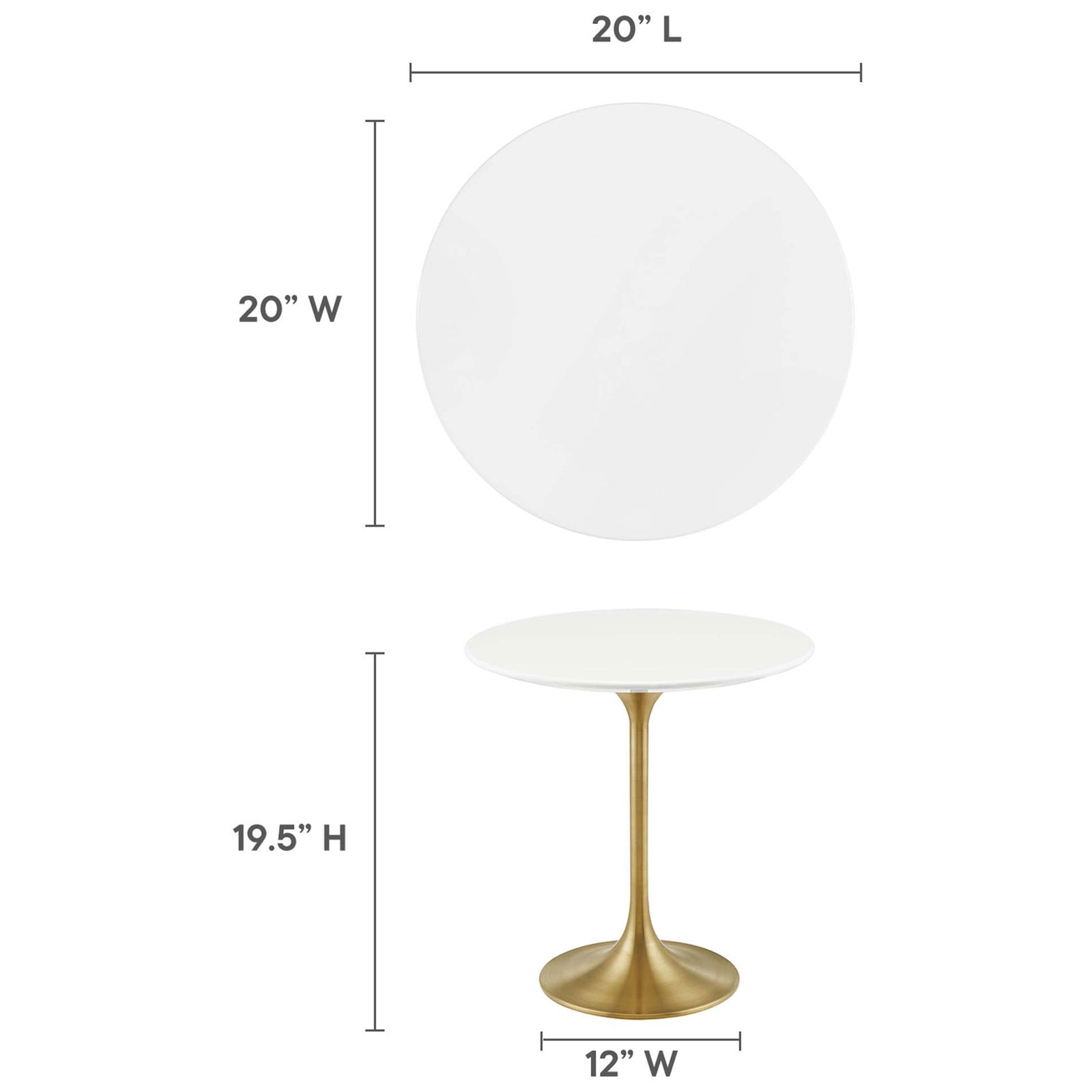 Compact 20 inch round side table sized for small spaces and versatile room placements || EEI-5683-GLD-WHI || dimension_studio