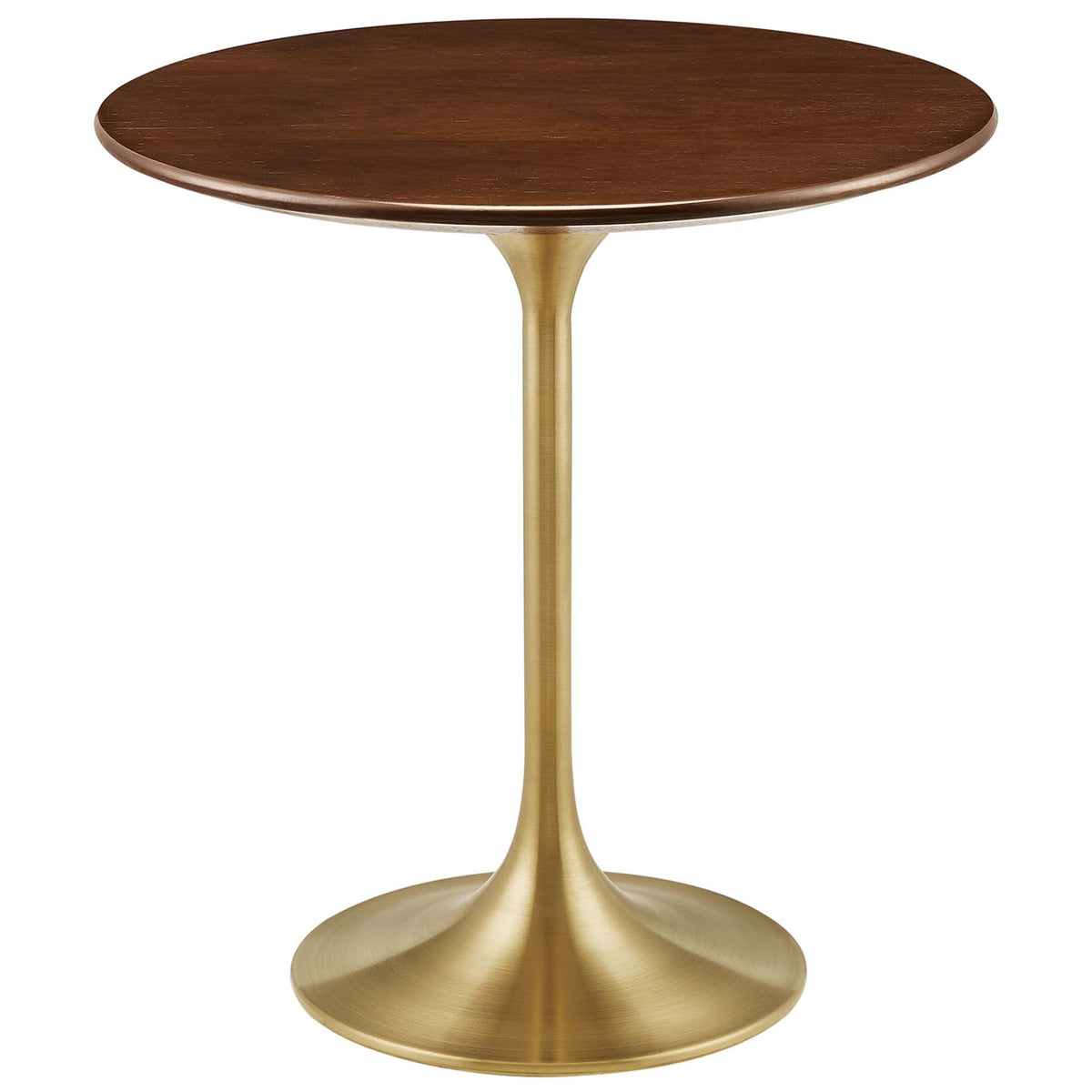 Walnut wood grain round side table with sleek brushed gold pedestal base || EEI-5684-GLD-WAL || front_studio