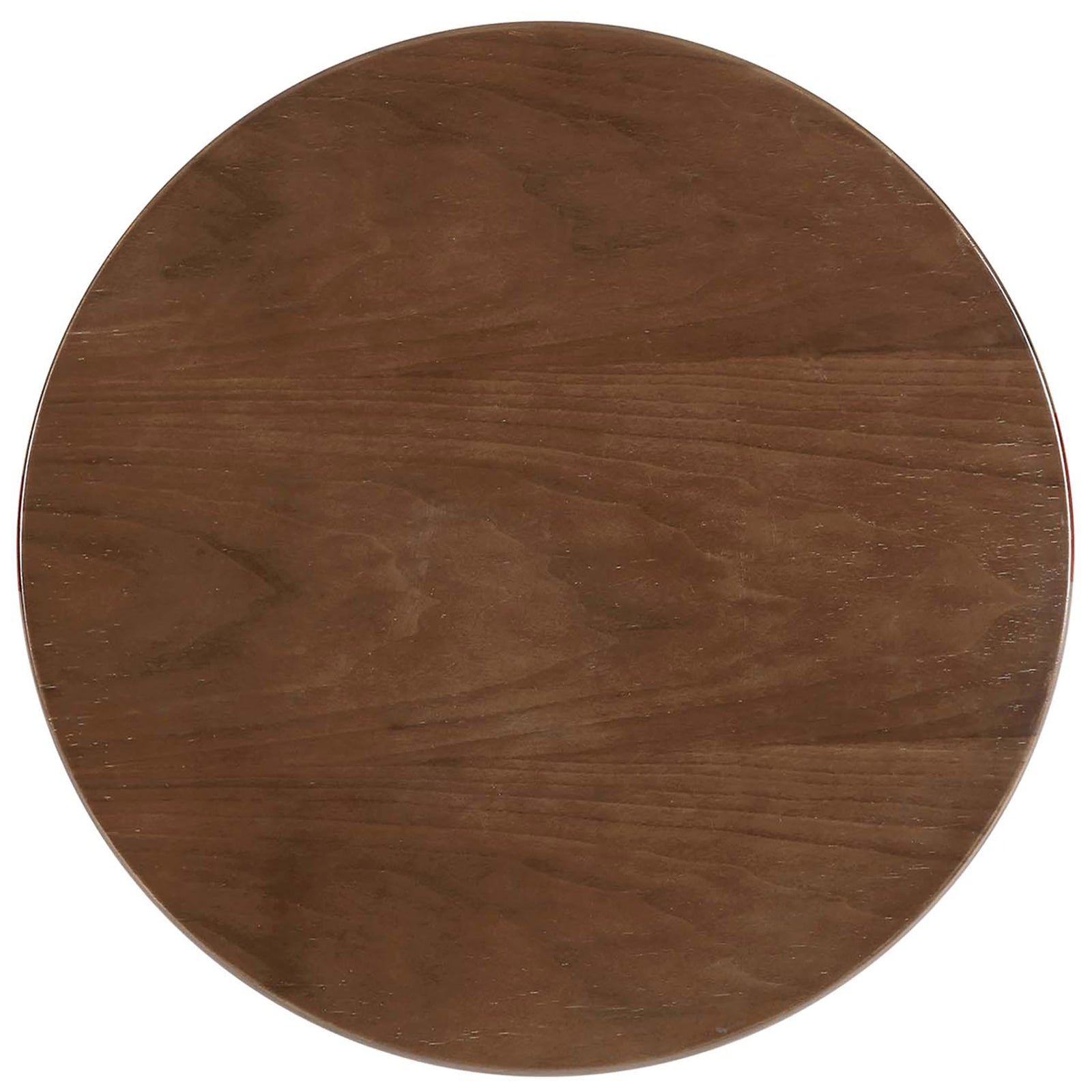 Overhead view of smooth walnut wood grain tabletop with beveled round edge || EEI-5684-GLD-WAL || top_studio