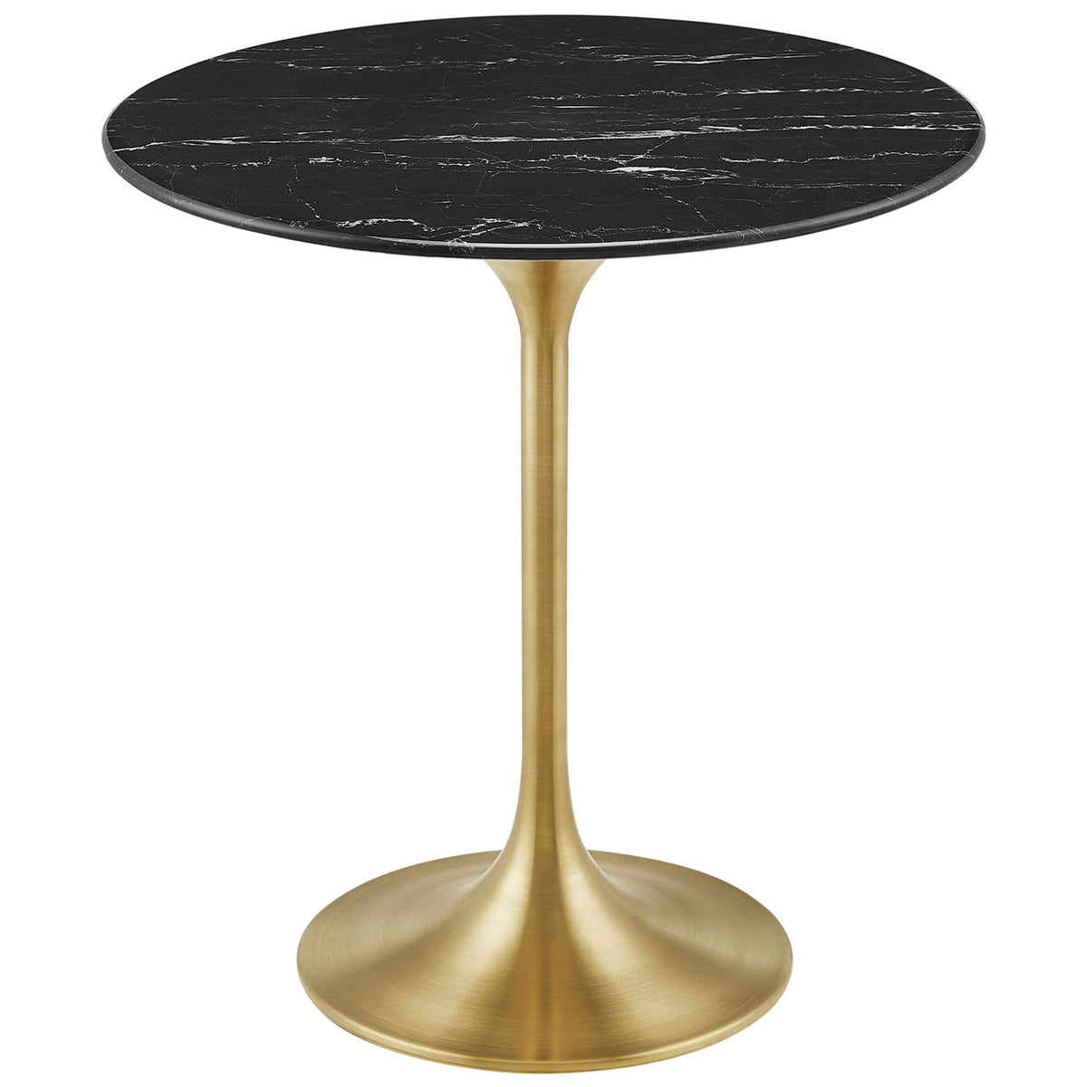 20 inch round black faux marble side table with tapered brushed gold pedestal base || EEI-5685-GLD-BLK || front_studio