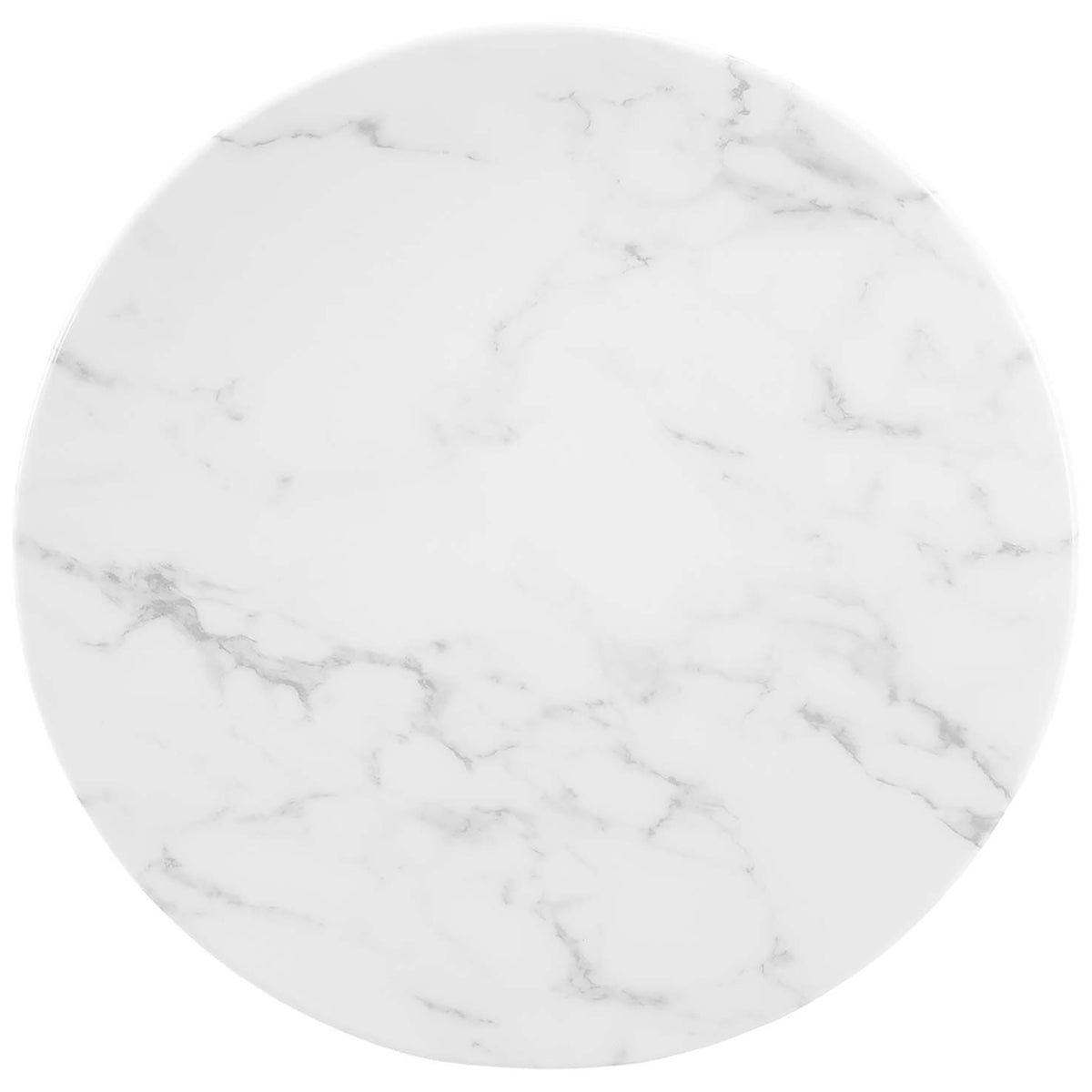 White faux marble tabletop with subtle gray veining and a refined beveled edge for a clean modern look || EEI-5685-GLD-WHI || detail_studio