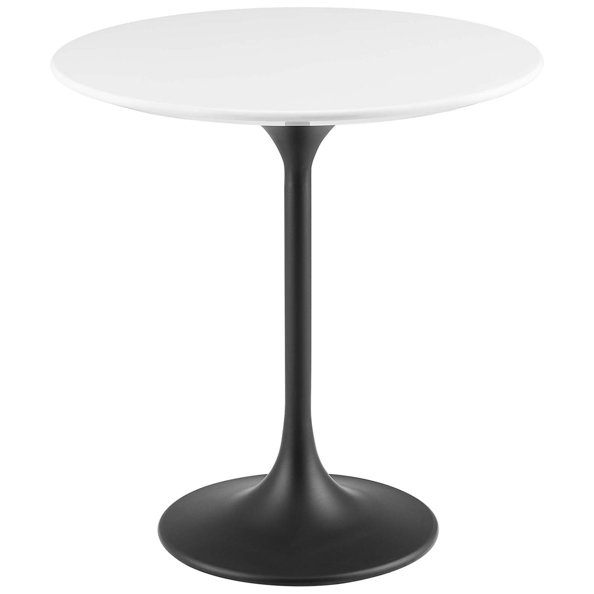 Modern round white side table with black pedestal base for compact living spaces || EEI-5688-BLK-WHI || front_studio