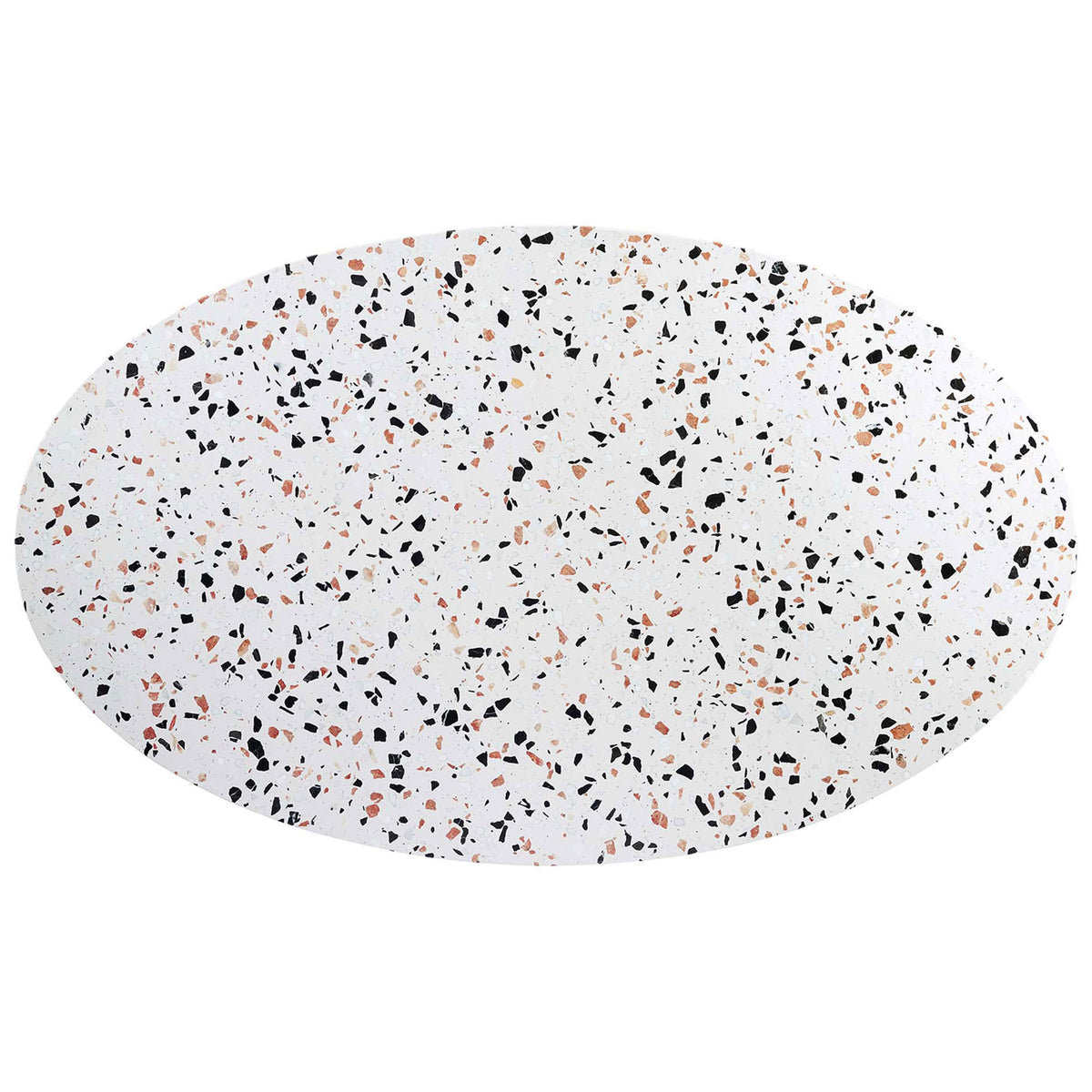 Speckled white terrazzo tabletop with scattered black and terracotta chips for playful texture || EEI-5734-WHI-WHI || top_studio