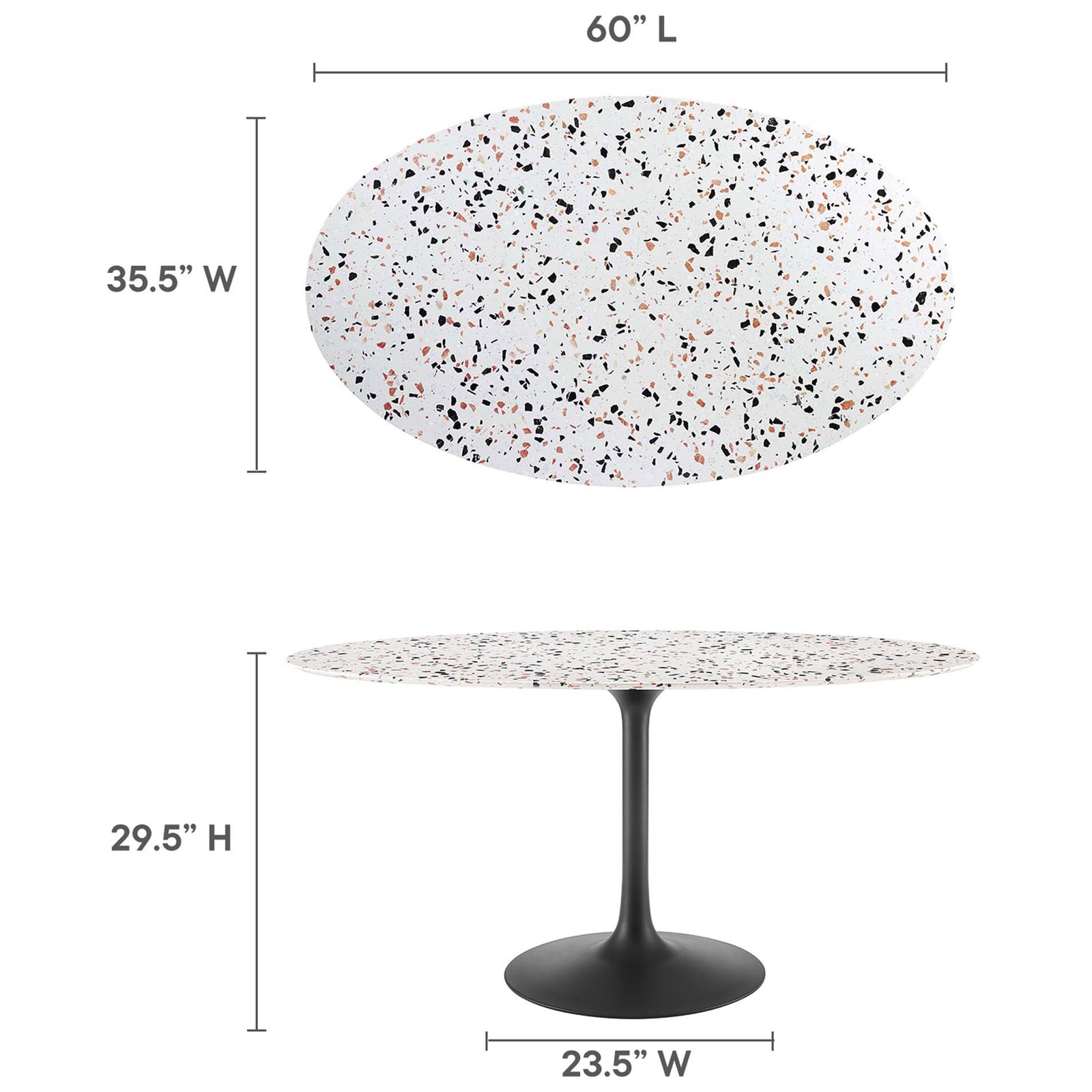 Generous 60 inch oval dining table sized to comfortably seat six and anchor your modern dining area || EEI-5737-BLK-WHI || dimension_studio
