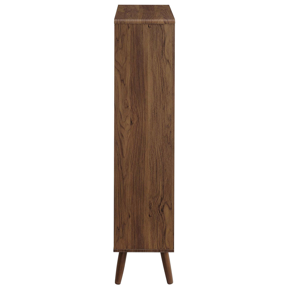 Slim 11.5 in. depth profile maximizes storage without taking up space, finished in warm walnut wood grain || EEI-5743-WAL || side_studio