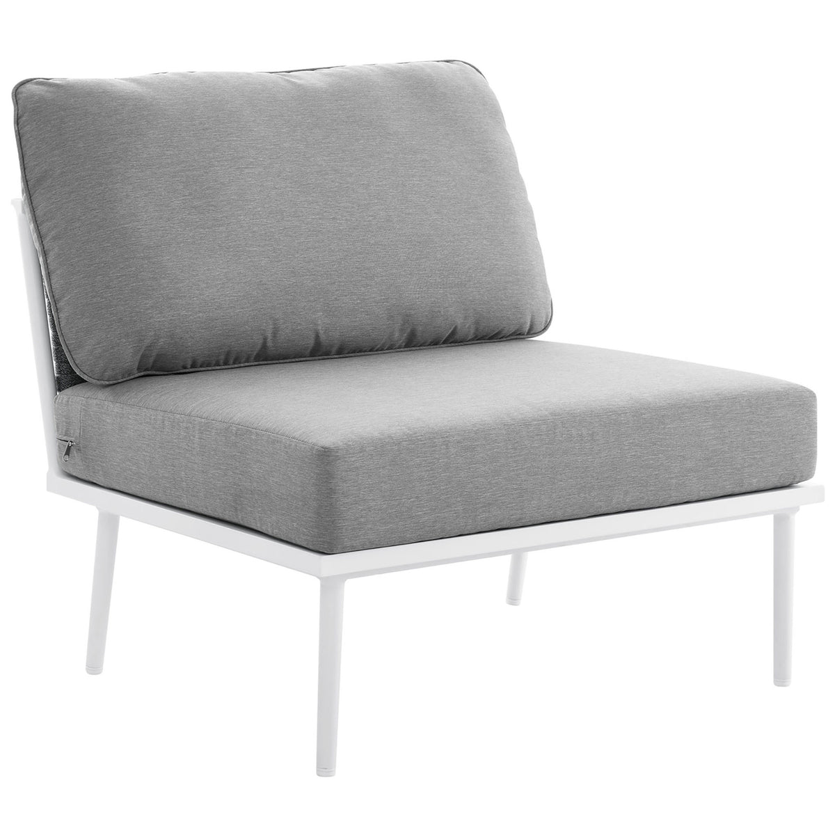 Armless gray seat module with extra thick cushions and minimal white legs for a clean, open look. || EEI-5753-WHI-GRY || front_angle_partial_studio