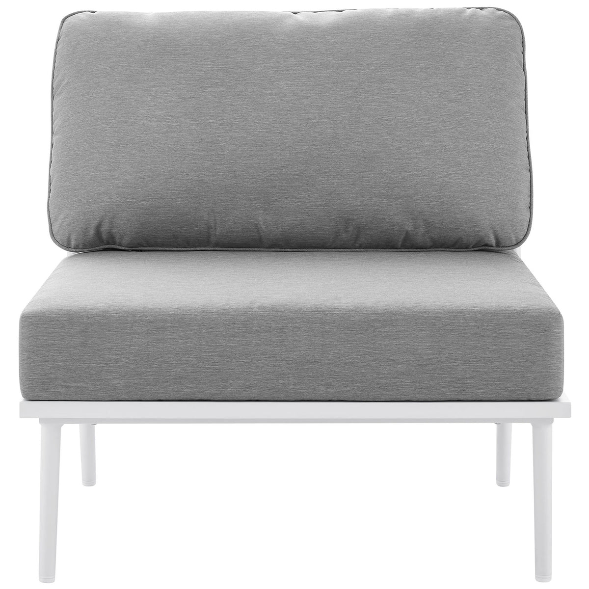 Front of the armless chair highlights the wide, deep seat cushion and smooth, tailored upholstery. || EEI-5753-WHI-GRY || front_partial_studio