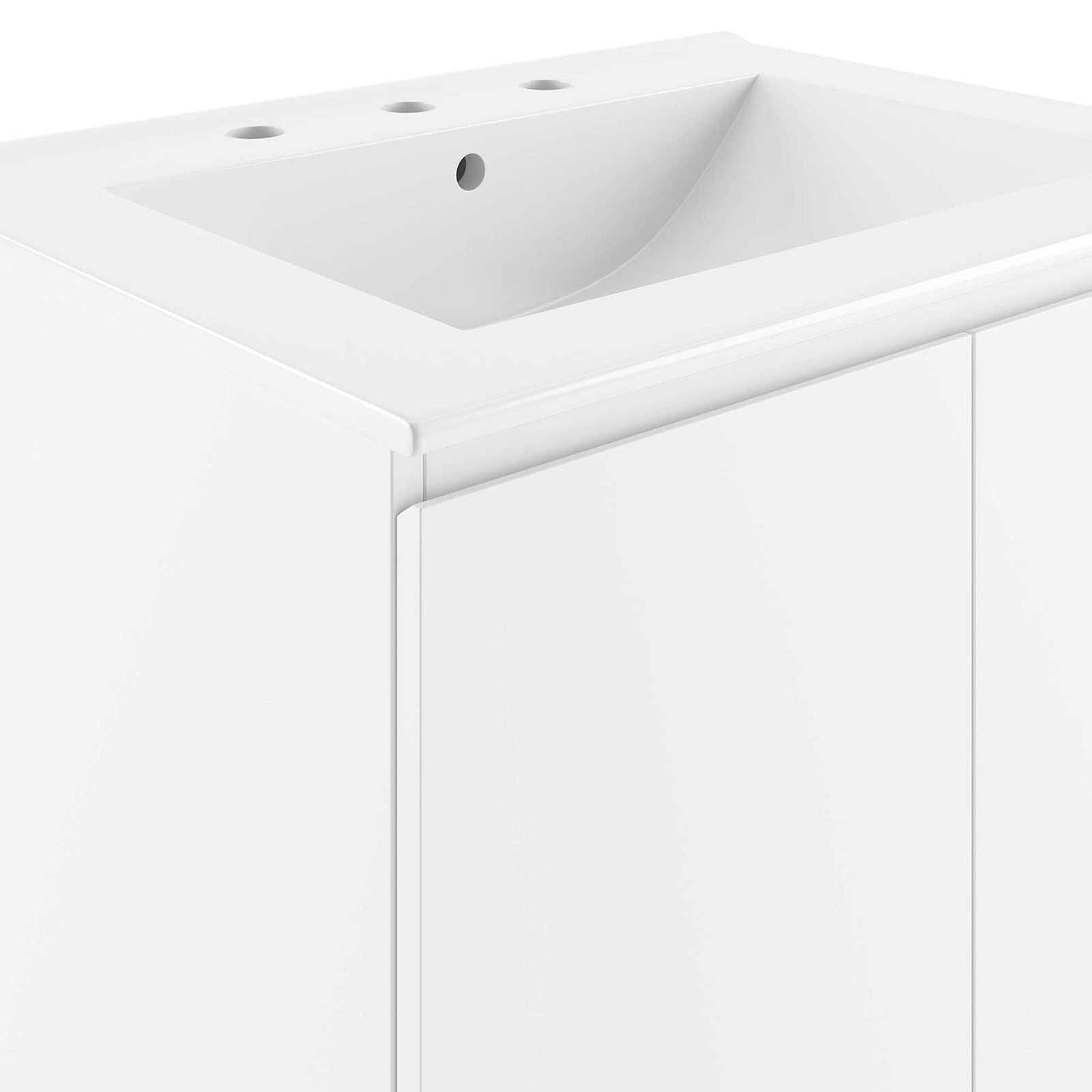 Gently curved basin and flush door design deliver a crisp, modern look in glossy white || EEI-5777-WHI-WHI || detail_studio