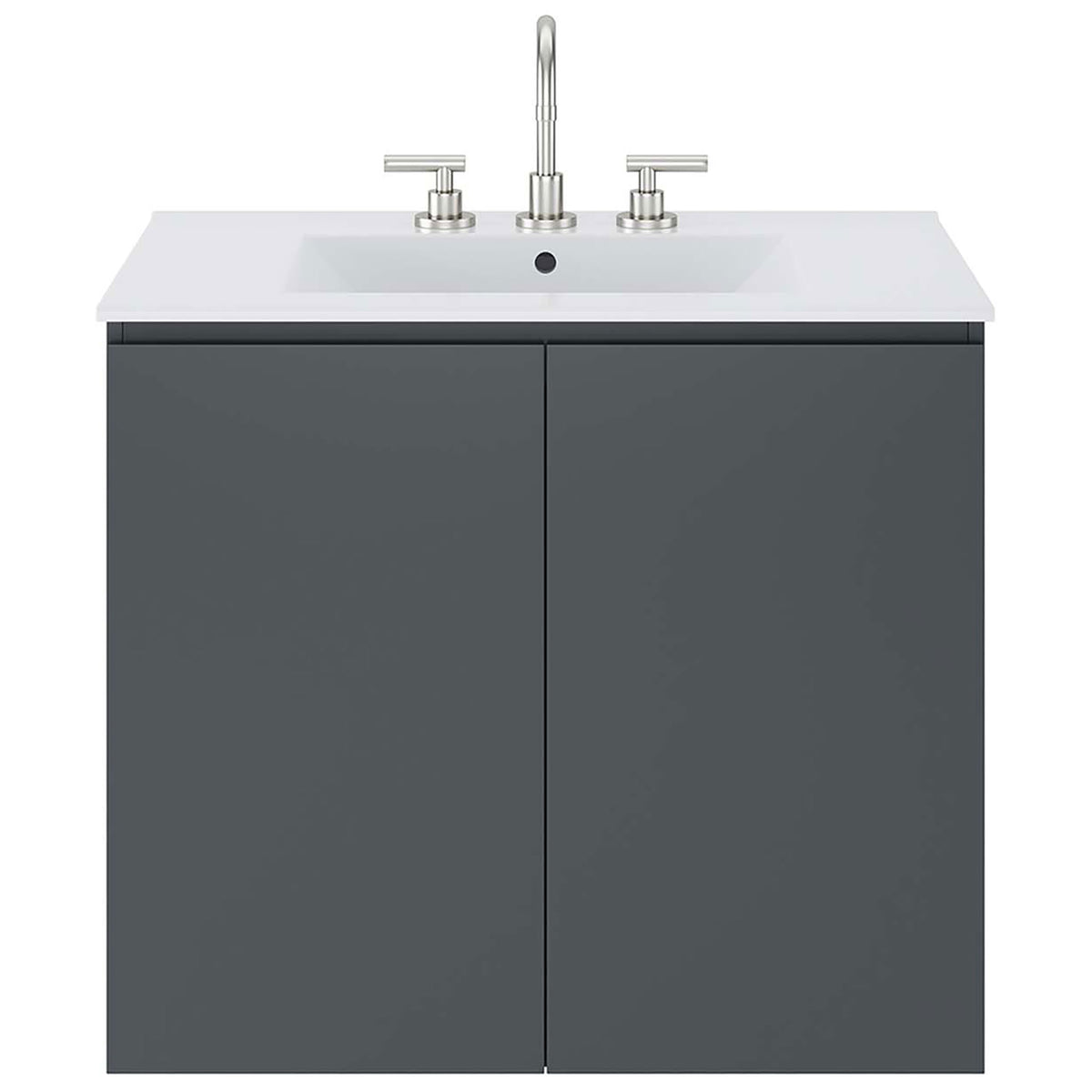 Flat-panel doors and integrated countertop for a clean, modern look. || EEI-5778-GRY-WHI || front_studio
