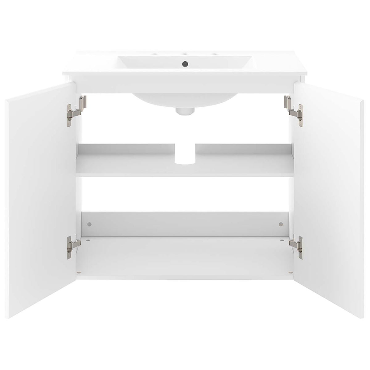 Spacious 30-inch wall-mount vanity with dual-door storage and plumbing cutout || EEI-5778-WHI-WHI || front_open_studio
