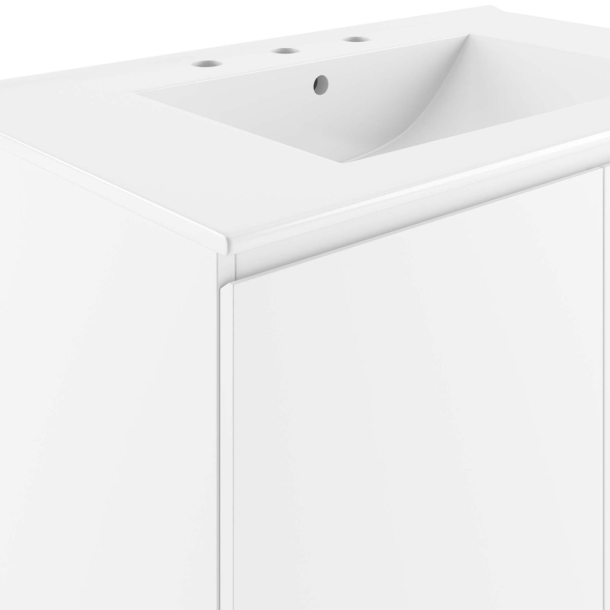 Curved basin detail and flush-front doors emphasize the vanity's refined, modern lines || EEI-5778-WHI-WHI || detail_studio