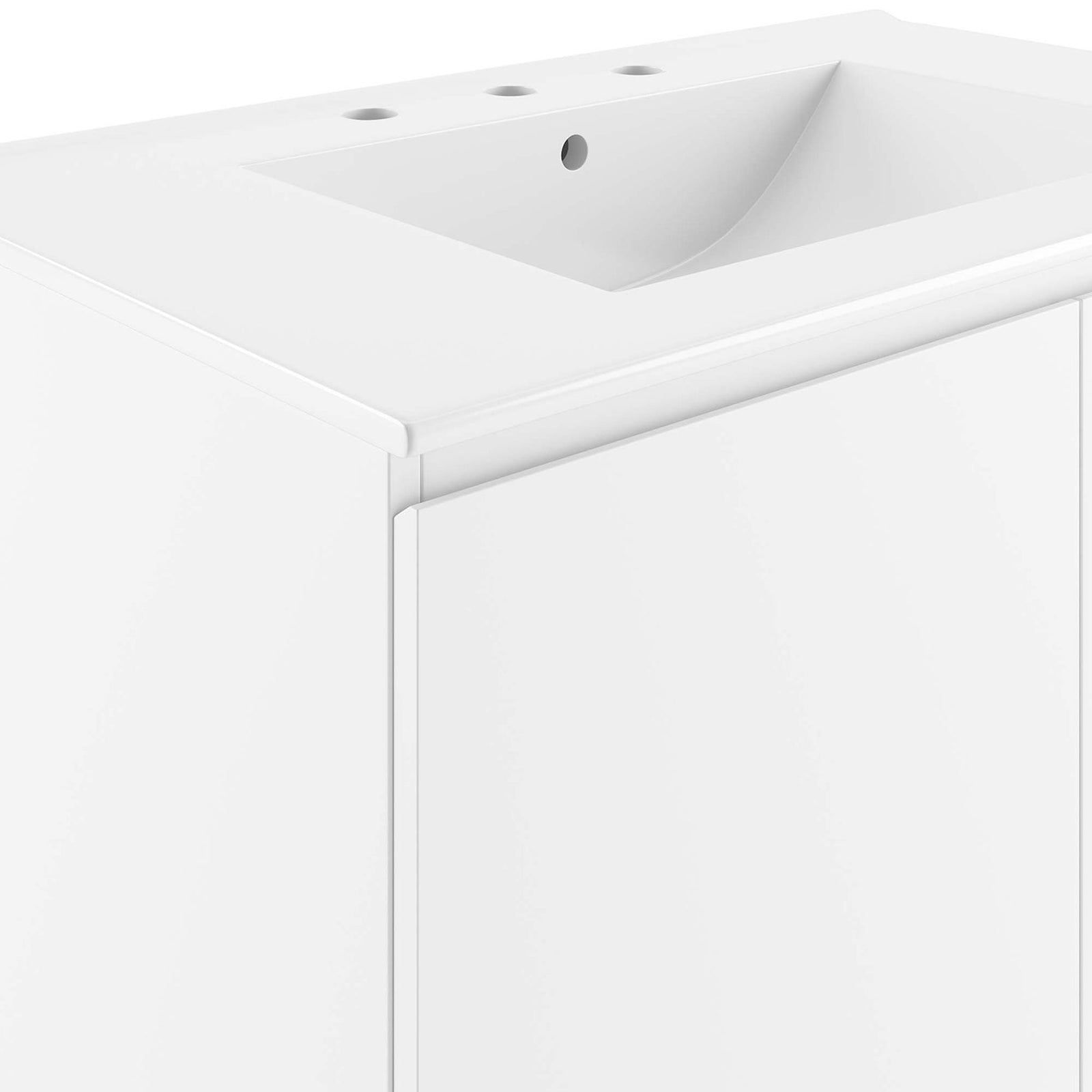 Curved basin detail and flush-front doors emphasize the vanity's refined, modern lines || EEI-5778-WHI-WHI || detail_studio