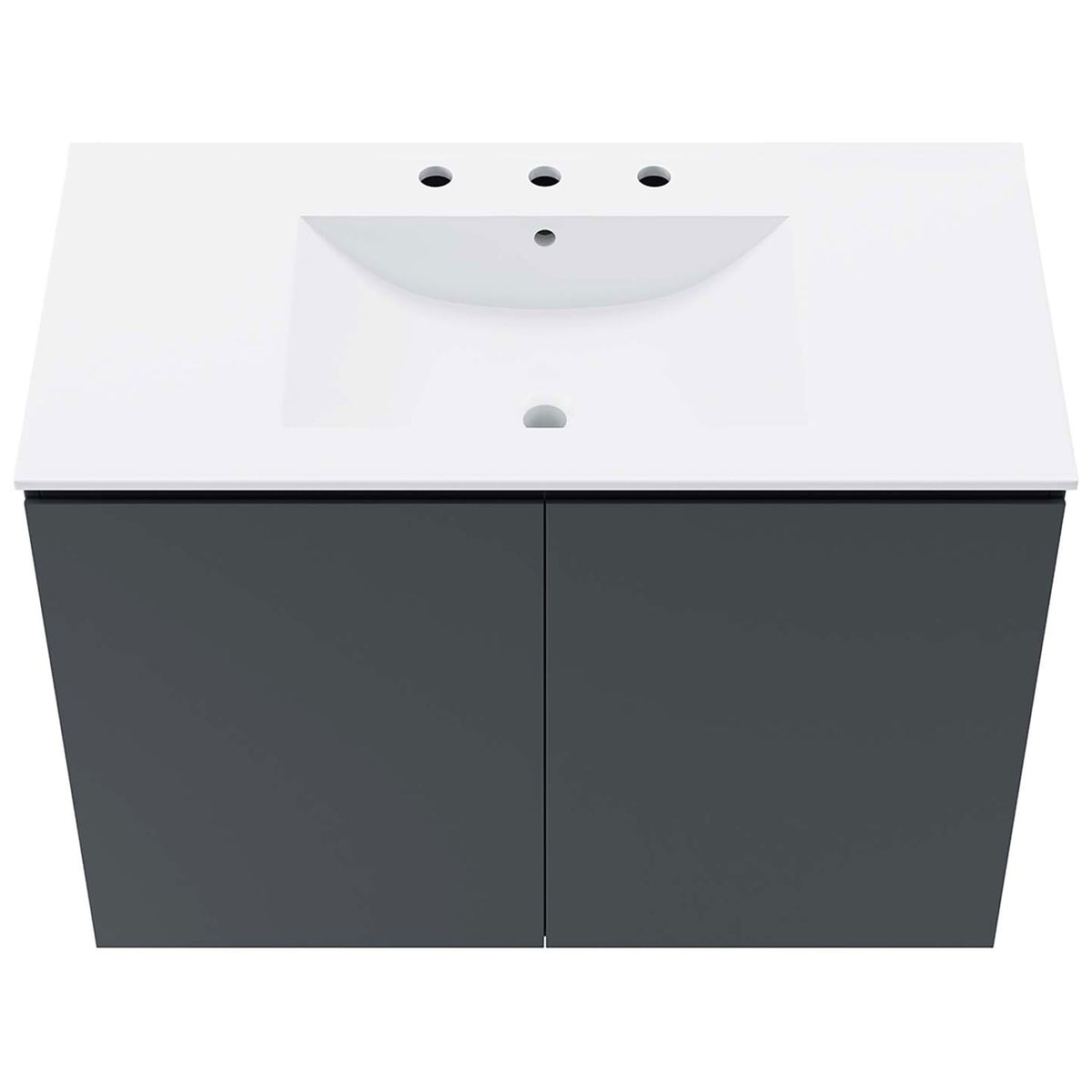 Wide sink surface with three-hole spread and smooth basin contour. || EEI-5779-GRY-WHI || top_studio