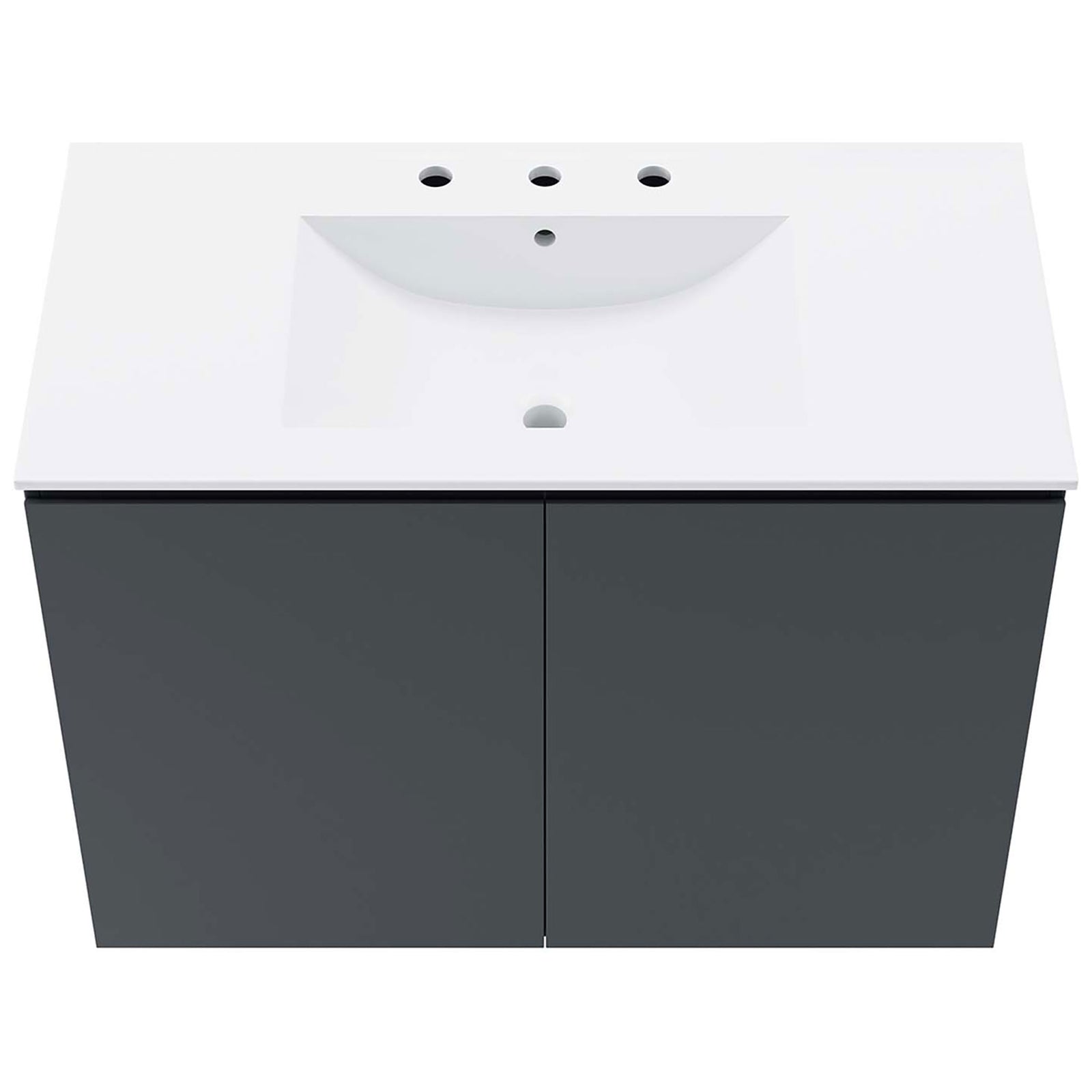 Wide sink surface with three-hole spread and smooth basin contour. || EEI-5779-GRY-WHI || top_studio