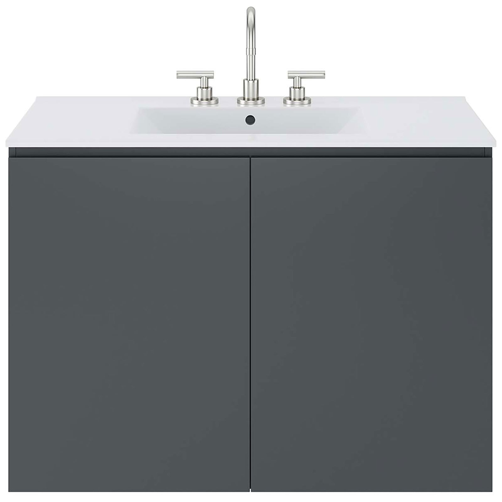 Integrated countertop over a two-door cabinet for a balanced, modern look. || EEI-5779-GRY-WHI || front_studio