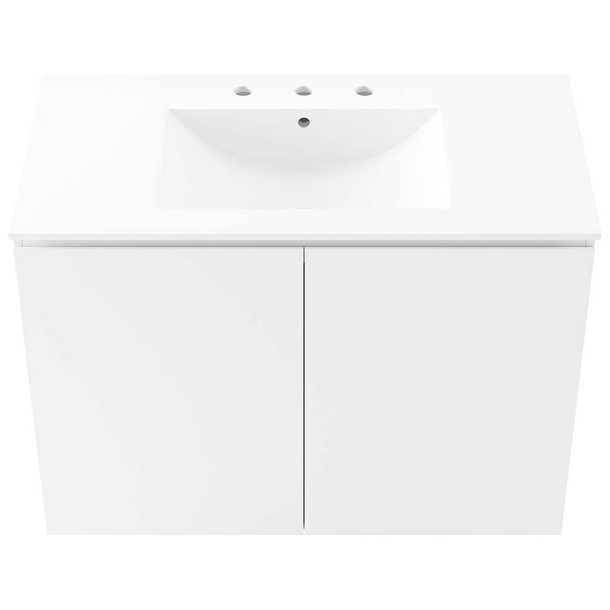 Integrated ceramic sink with 3-hole 8-inch faucet spacing completes the expansive 36-inch vanity || EEI-5779-WHI-WHI || top_studio