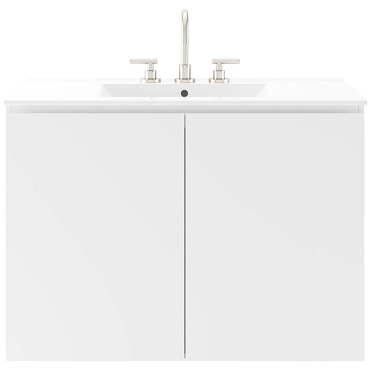 36-inch vanity styled with a two-handle faucet to accent the integrated sink and smooth cabinet front || EEI-5779-WHI-WHI || front_studio