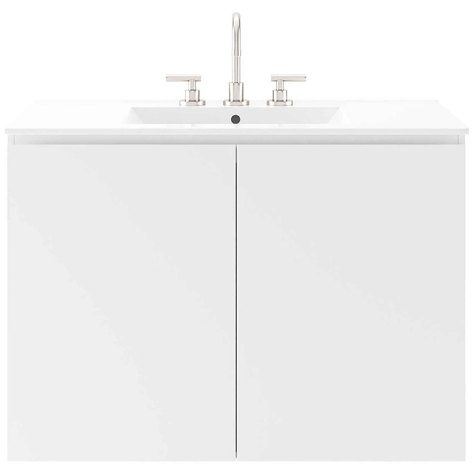 36-inch vanity styled with a two-handle faucet to accent the integrated sink and smooth cabinet front || EEI-5779-WHI-WHI || front_studio