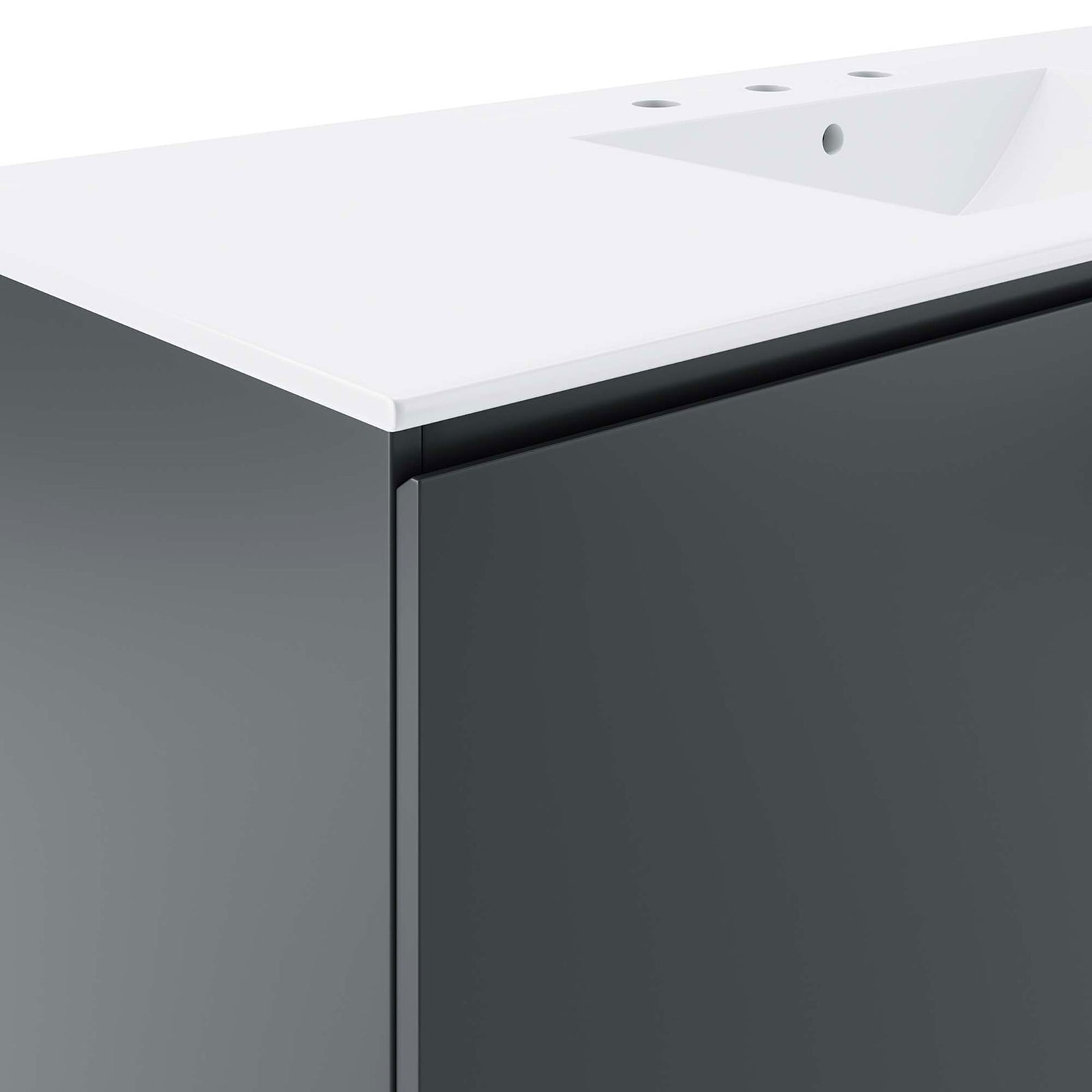 Refined edge detail and smooth gray finish with a slim white countertop profile || EEI-5780-GRY-WHI || detail_studio