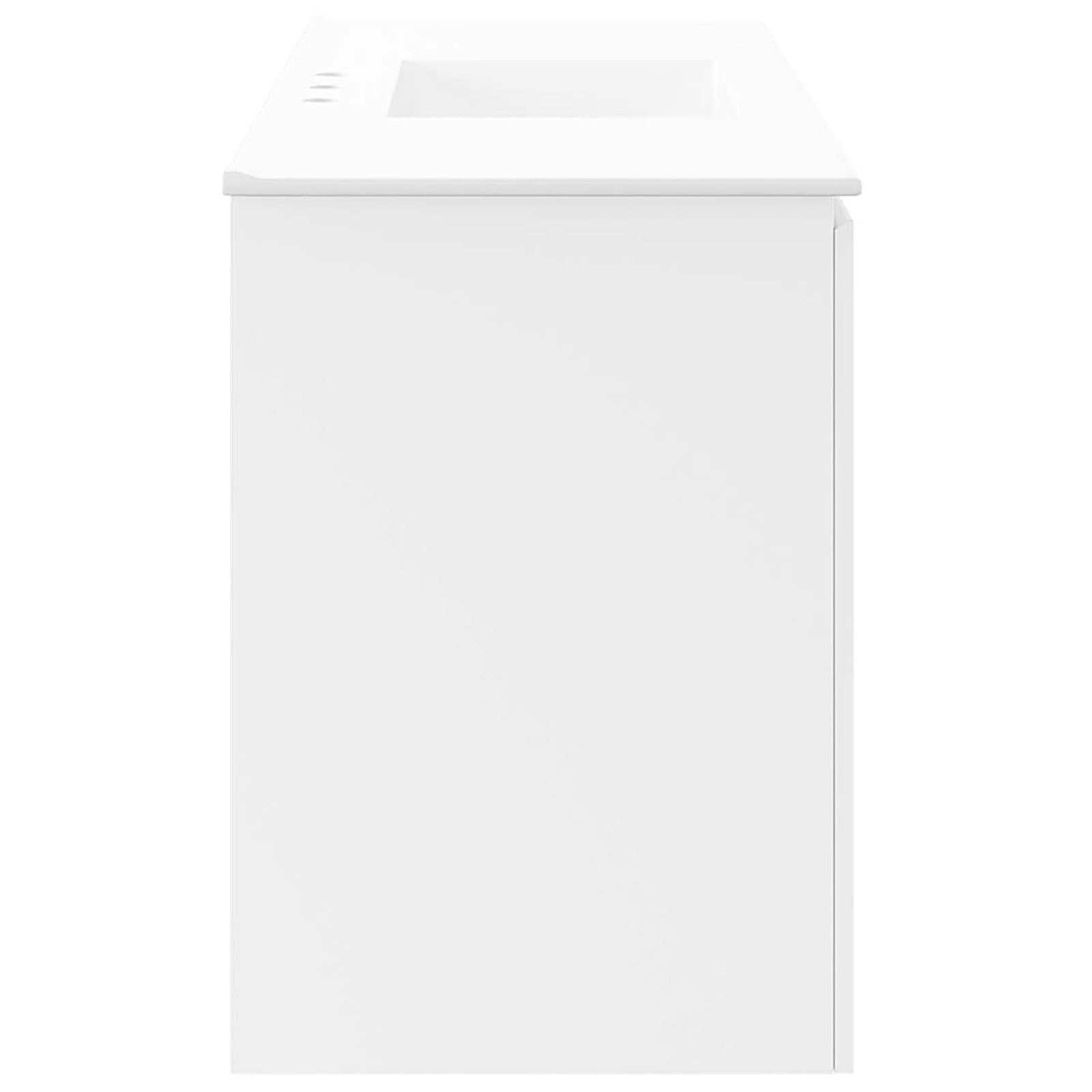Slim side profile with crisp edges and flush door fronts for a modern, floating bathroom look || EEI-5780-WHI-WHI || side_studio