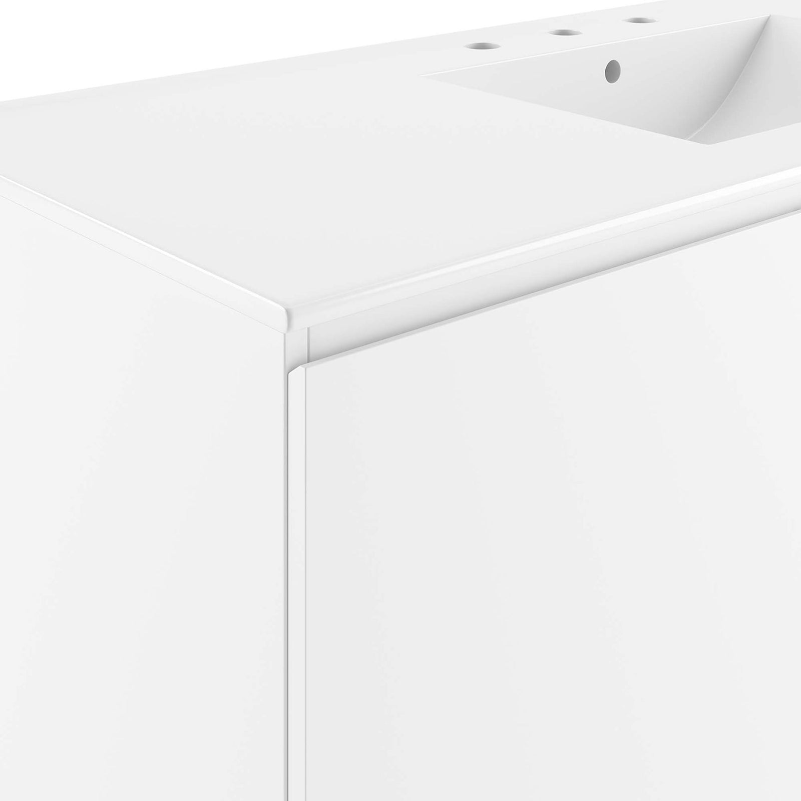 Smooth melamine finish with subtle edge detailing and clean, handle-free door design || EEI-5780-WHI-WHI || detail_studio