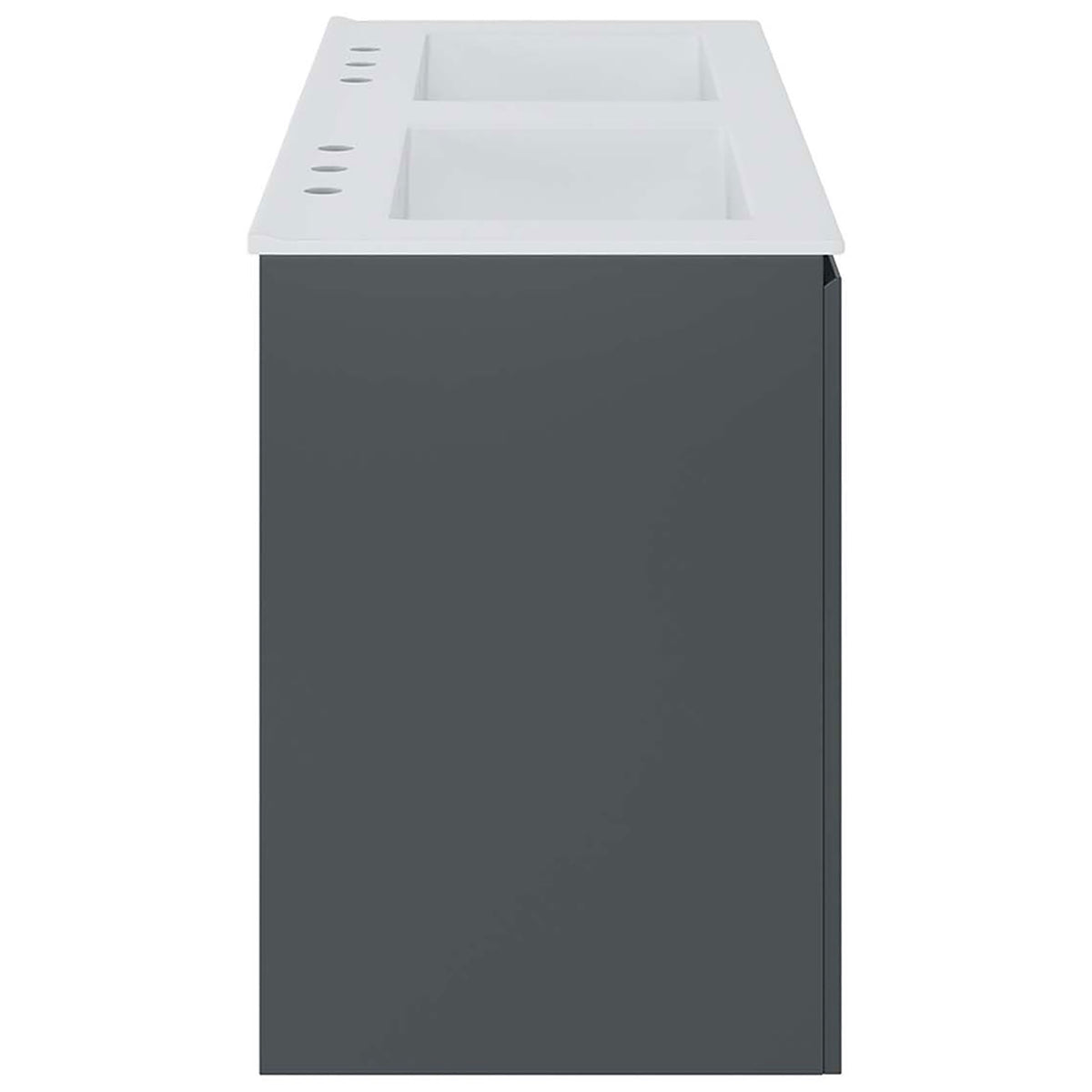 Slim profile highlights the crisp lines and integrated white double-sink top || EEI-5781-GRY-WHI || side_studio