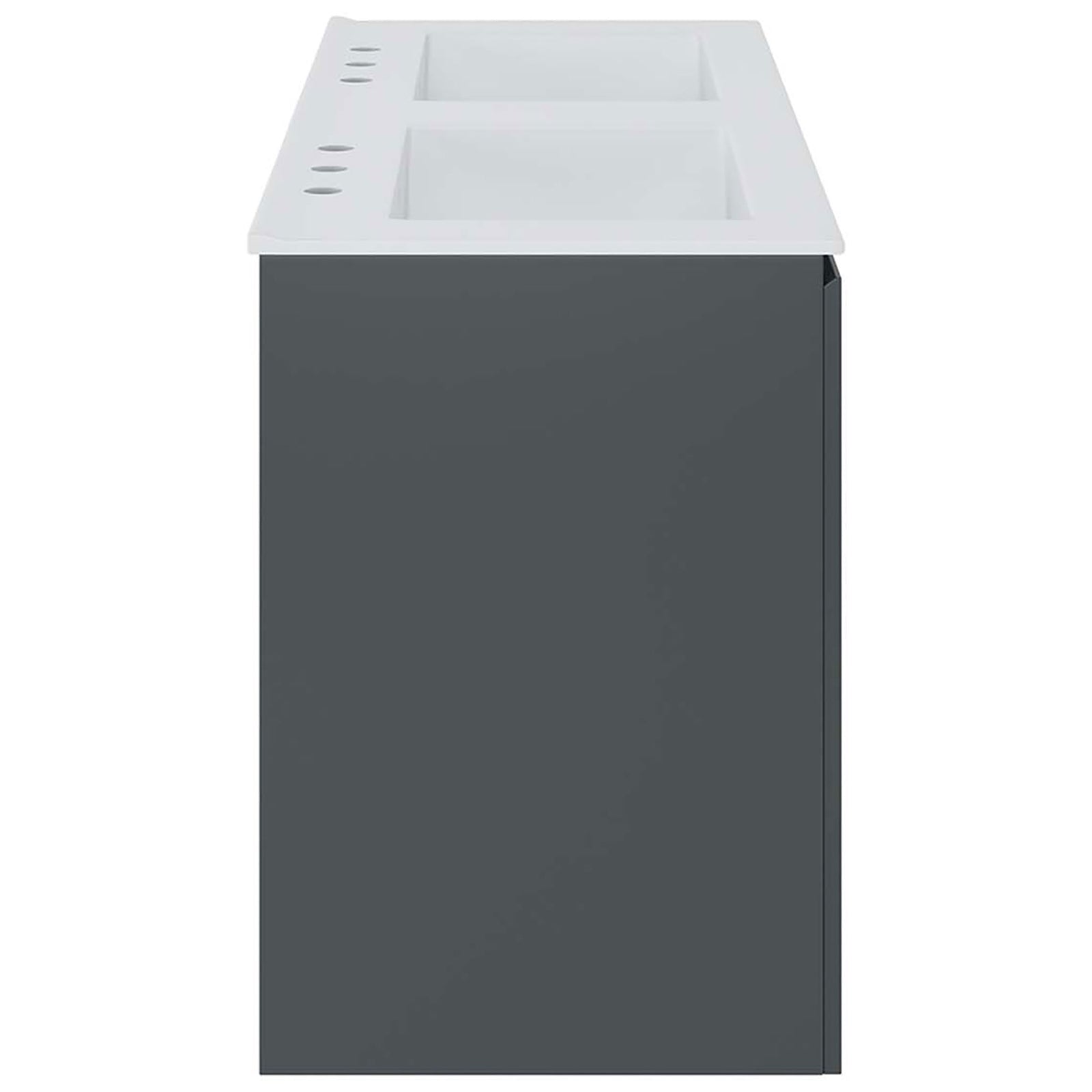 Slim profile highlights the crisp lines and integrated white double-sink top || EEI-5781-GRY-WHI || side_studio