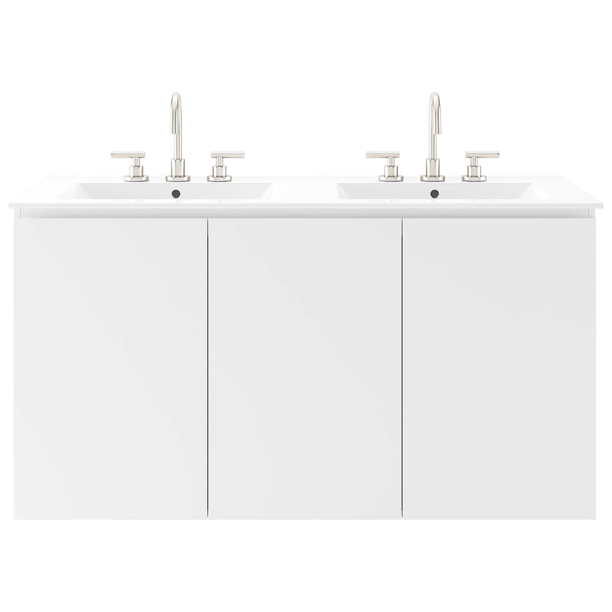 Crisp, handle-free facade complements the dual sinks for a refined, modern look || EEI-5781-WHI-WHI || front_studio