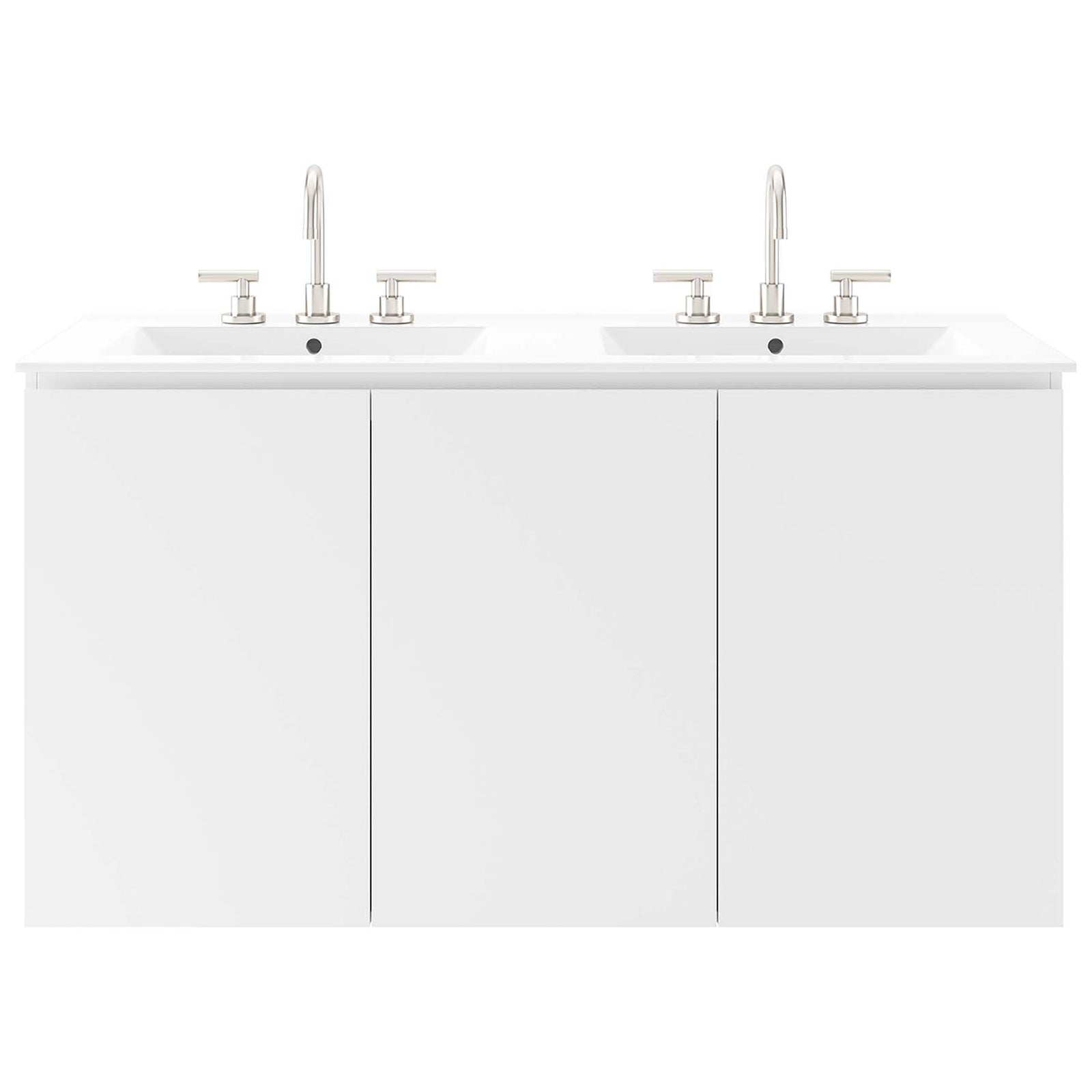 Crisp, handle-free facade complements the dual sinks for a refined, modern look || EEI-5781-WHI-WHI || front_studio
