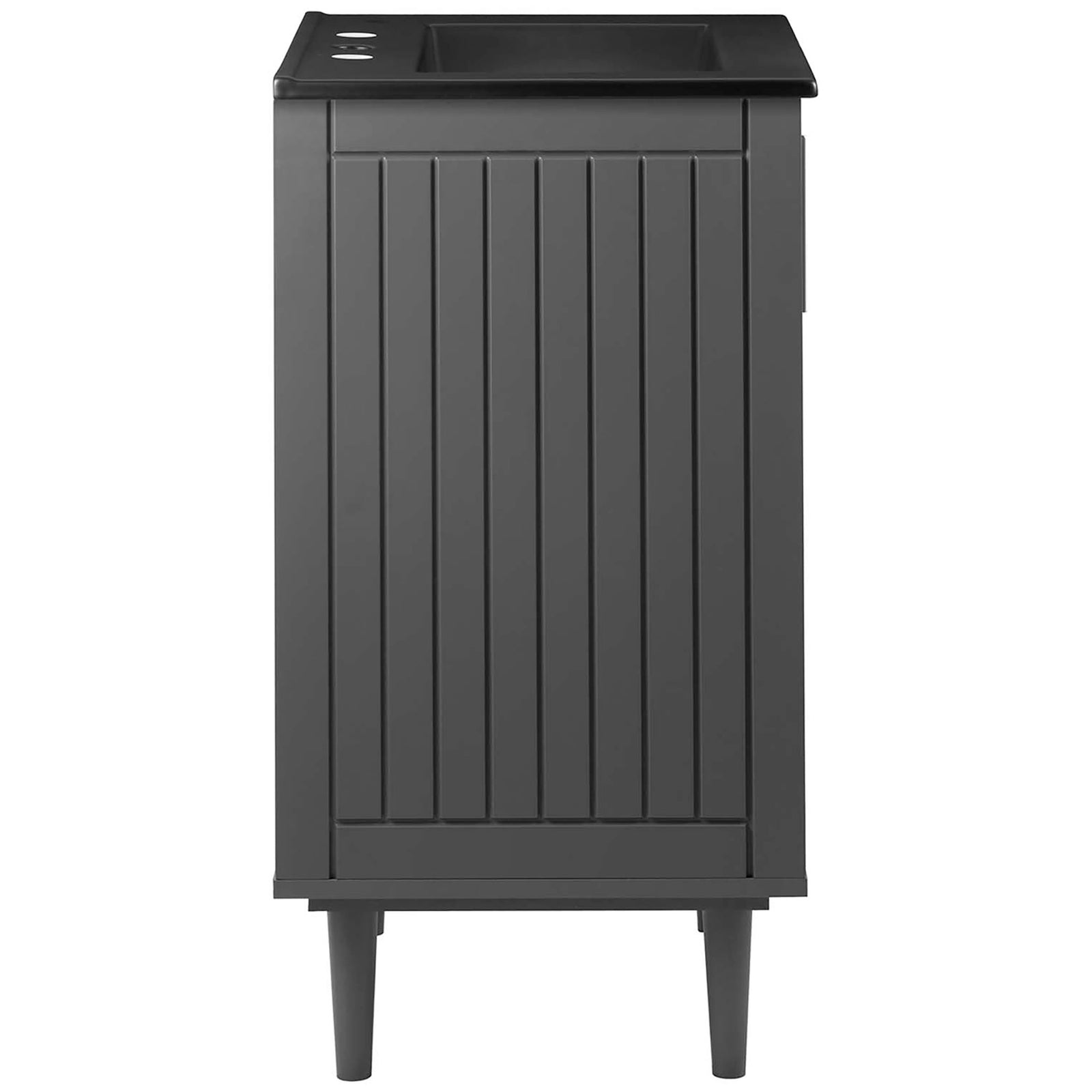 Clean side profile highlights vertical paneling, tapered legs, and a sleek gray-black finish || EEI-5800-GRY-BLK || side_studio