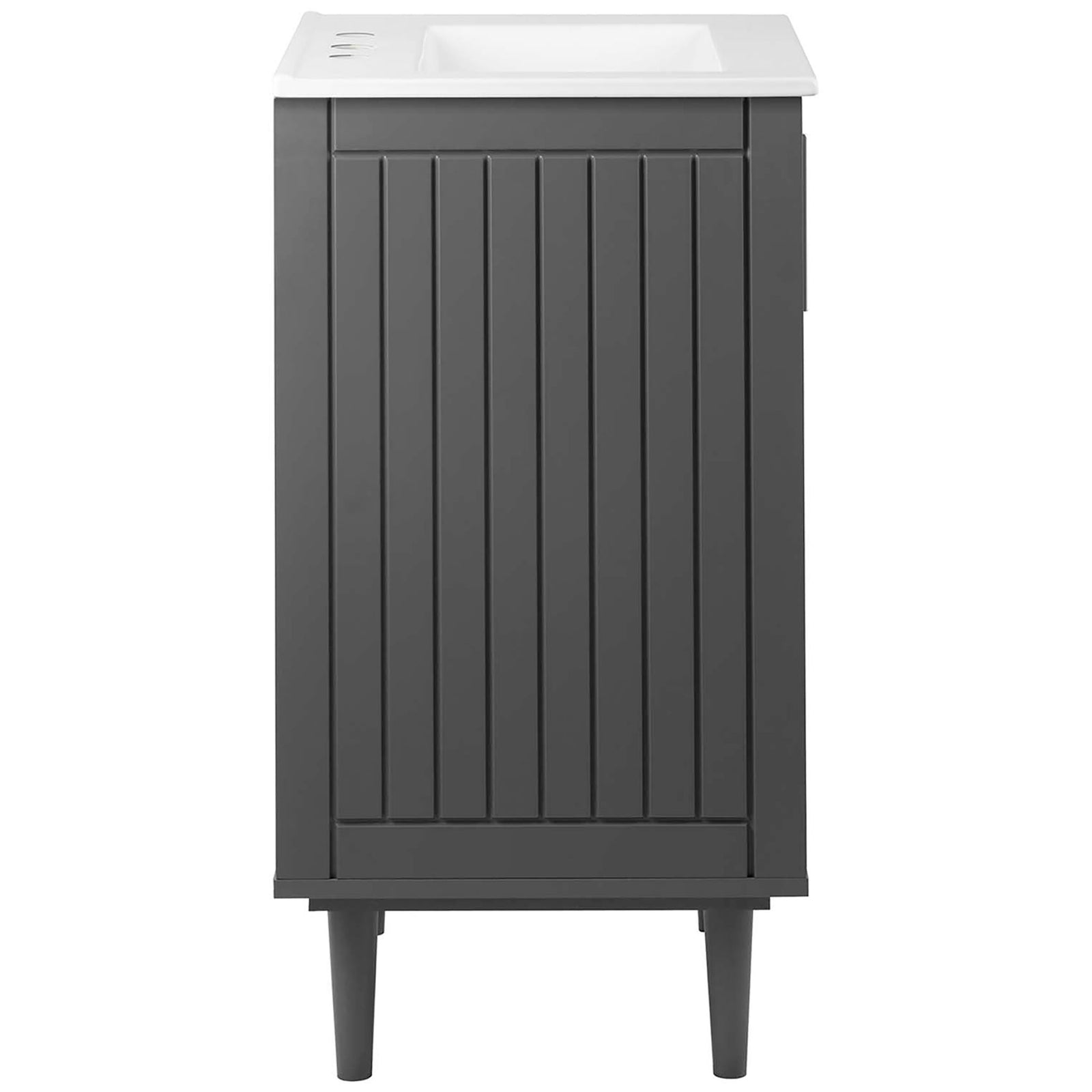 Streamlined side profile with vertical paneling and tapered legs in a modern gray finish || EEI-5800-GRY-WHI || side_studio