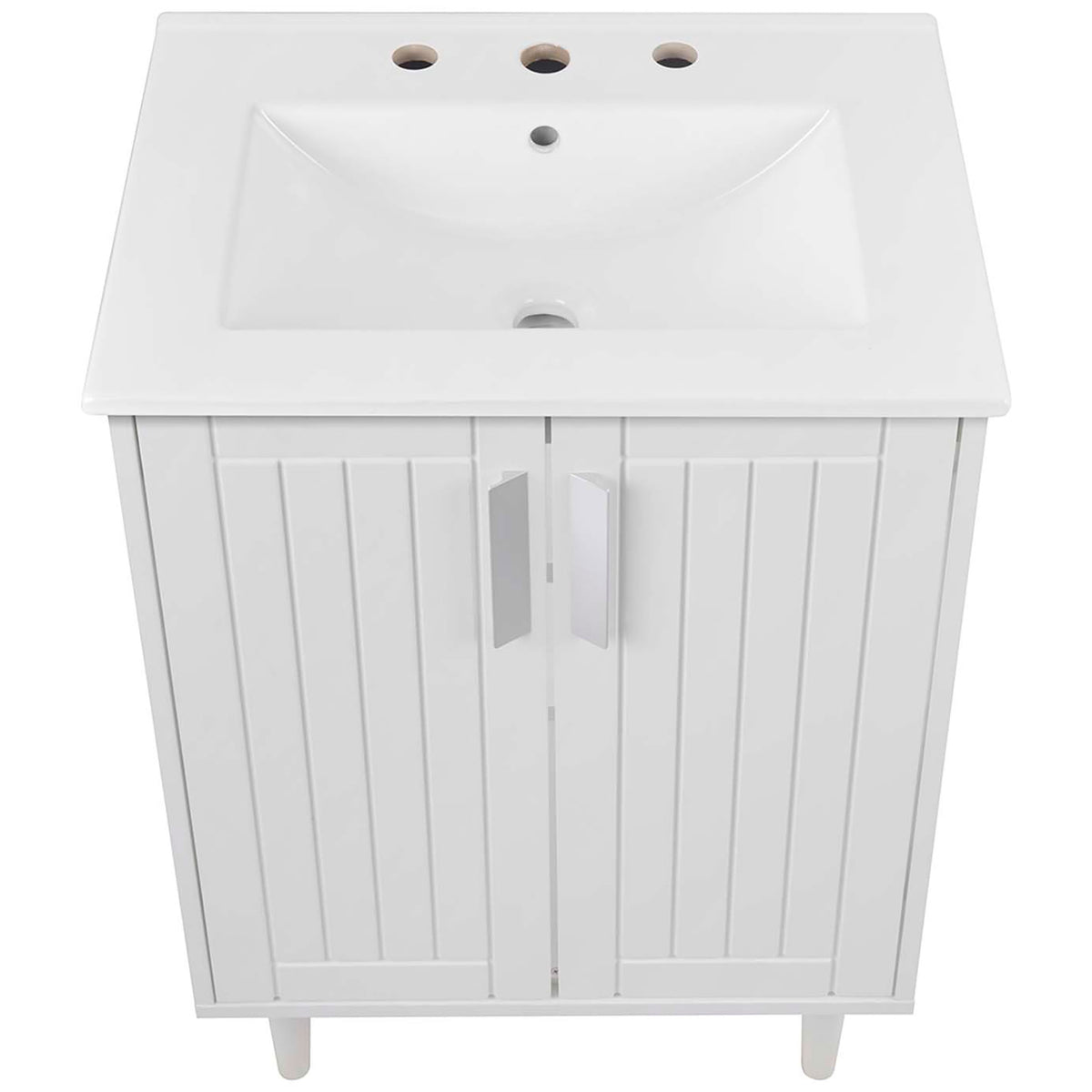 Integrated ceramic sink with gently curved basin and 8-inch widespread faucet holes || EEI-5800-WHI-WHI || top_studio