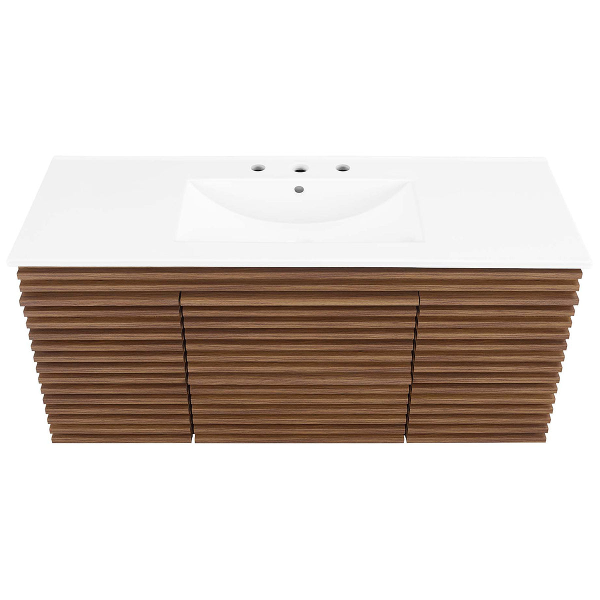 Integrated ceramic sink with 8-inch widespread faucet holes and a sleek, easy-clean countertop || EEI-5801-WAL-WHI || top_studio