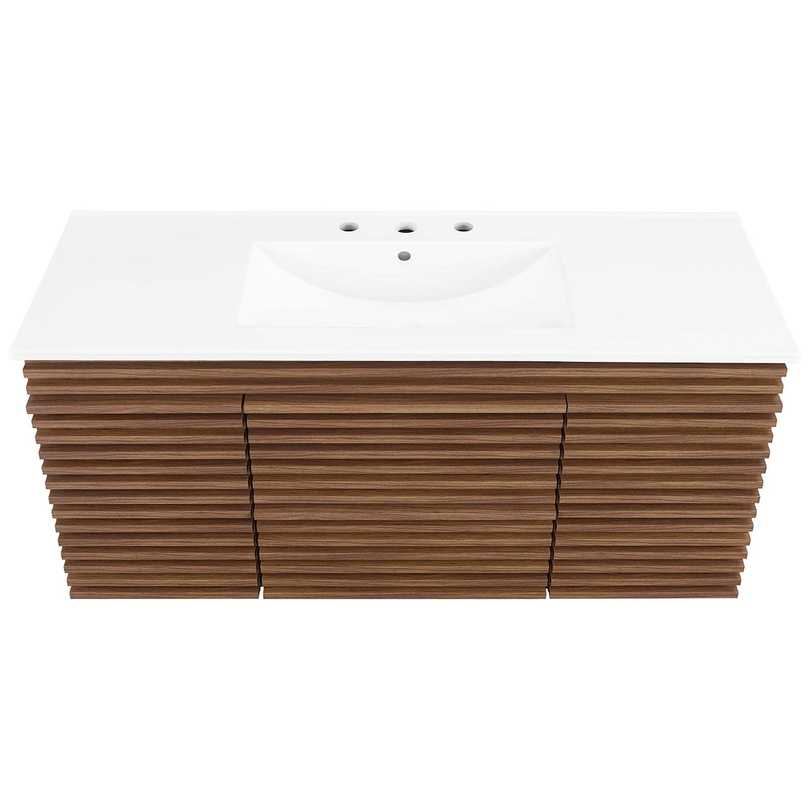 Integrated ceramic sink with 8-inch widespread faucet holes and a sleek, easy-clean countertop || EEI-5801-WAL-WHI || top_studio