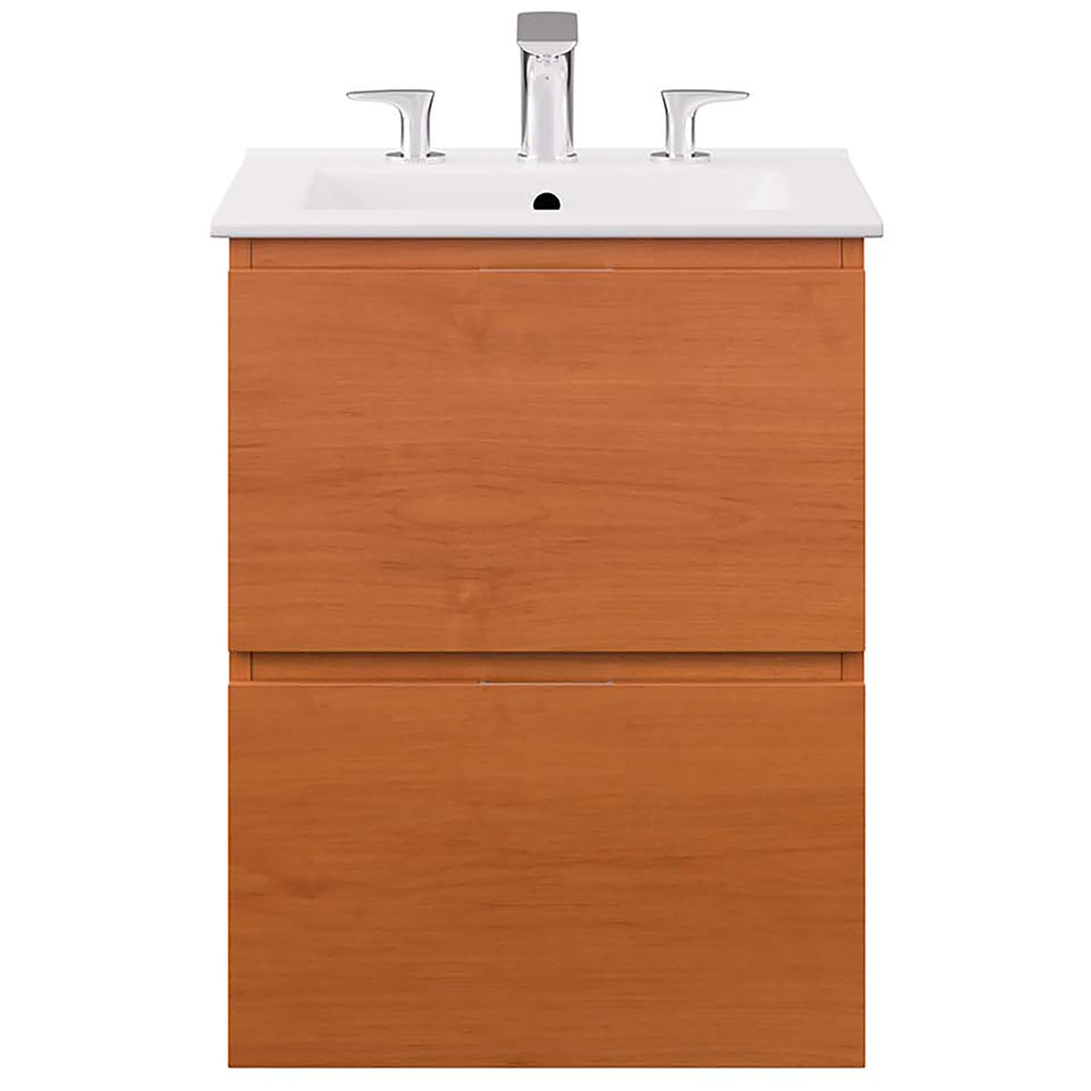 18 inch floating vanity in cherry wood with seamless dual drawers and a crisp white integrated basin || EEI-5810-CHE-WHI || front_studio