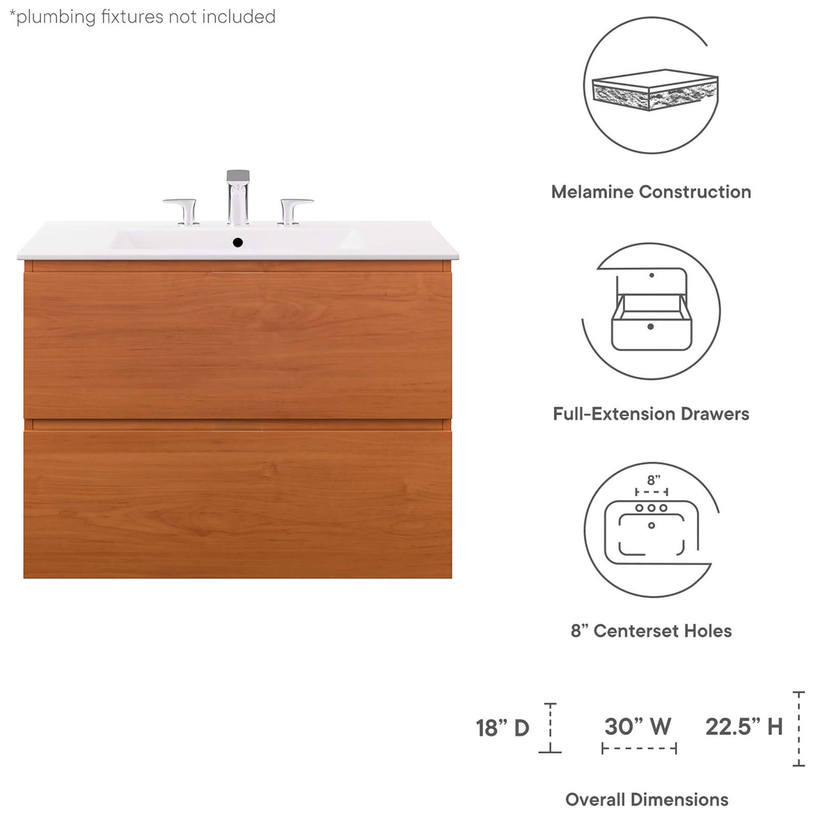 Feature callouts and size details for the Scenic bathroom vanity || EEI-5812-CHE-WHI || dimension_studio