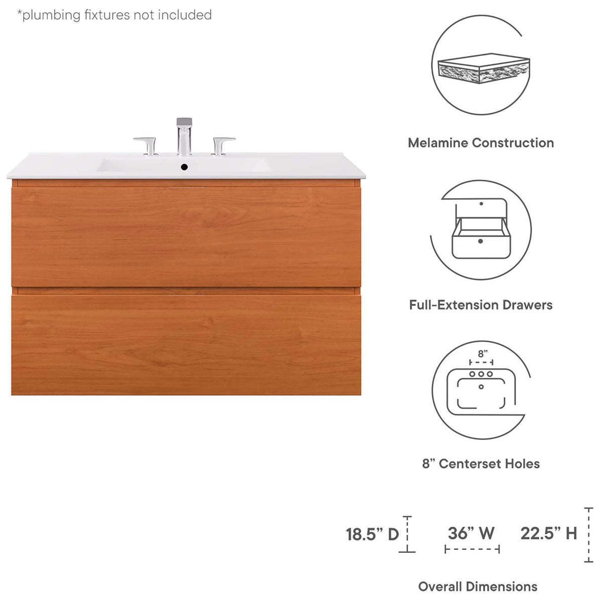 At-a-glance features and dimensions for the Scenic wall-mount vanity || EEI-5813-CHE-WHI || dimension_studio