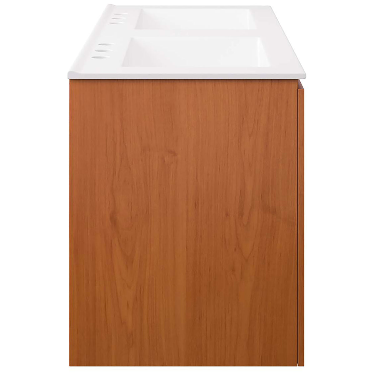 Sleek flush side panel highlights the vanity's streamlined silhouette and crisp white countertop. || EEI-5815-CHE-WHI || side_studio