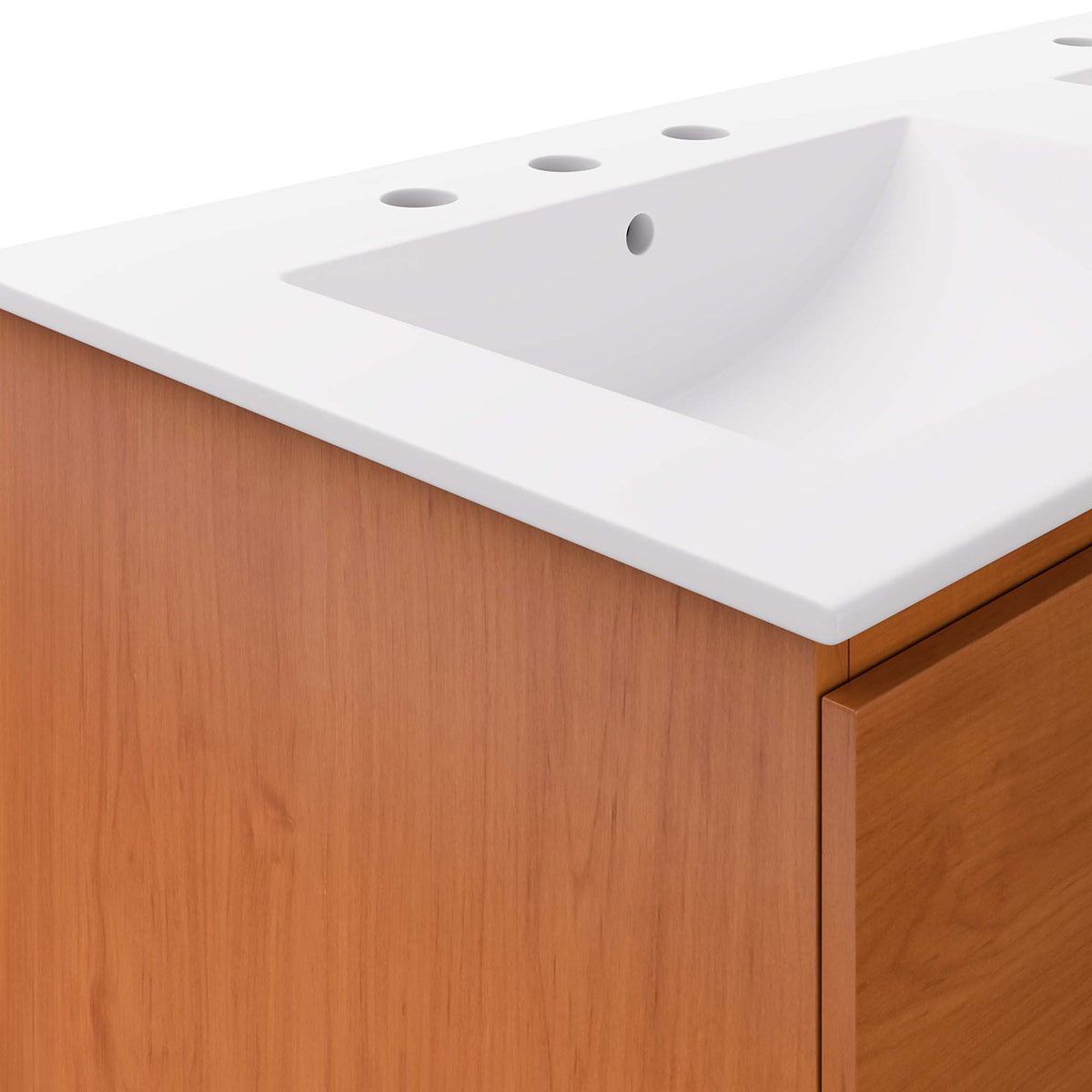 Crisp countertop edge and spacious basin with predrilled 8-inch widespread faucet holes. || EEI-5815-CHE-WHI || detail_studio