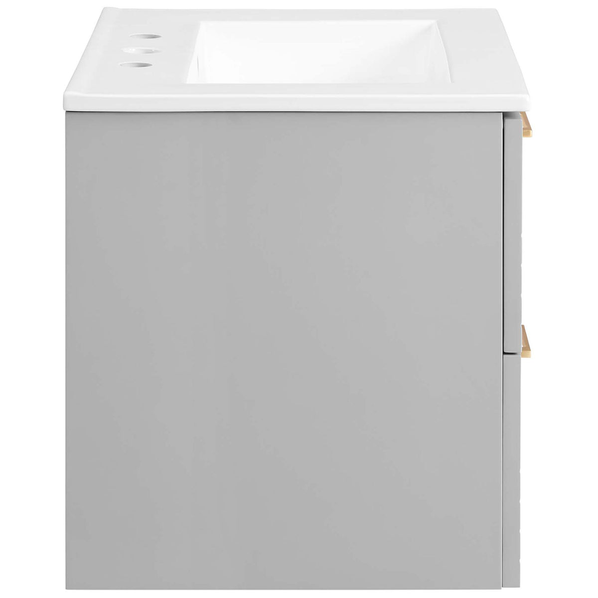 Slim profile vanity with integrated white countertop and clean matte finish || EEI-5818-LGR-WHI || side_studio