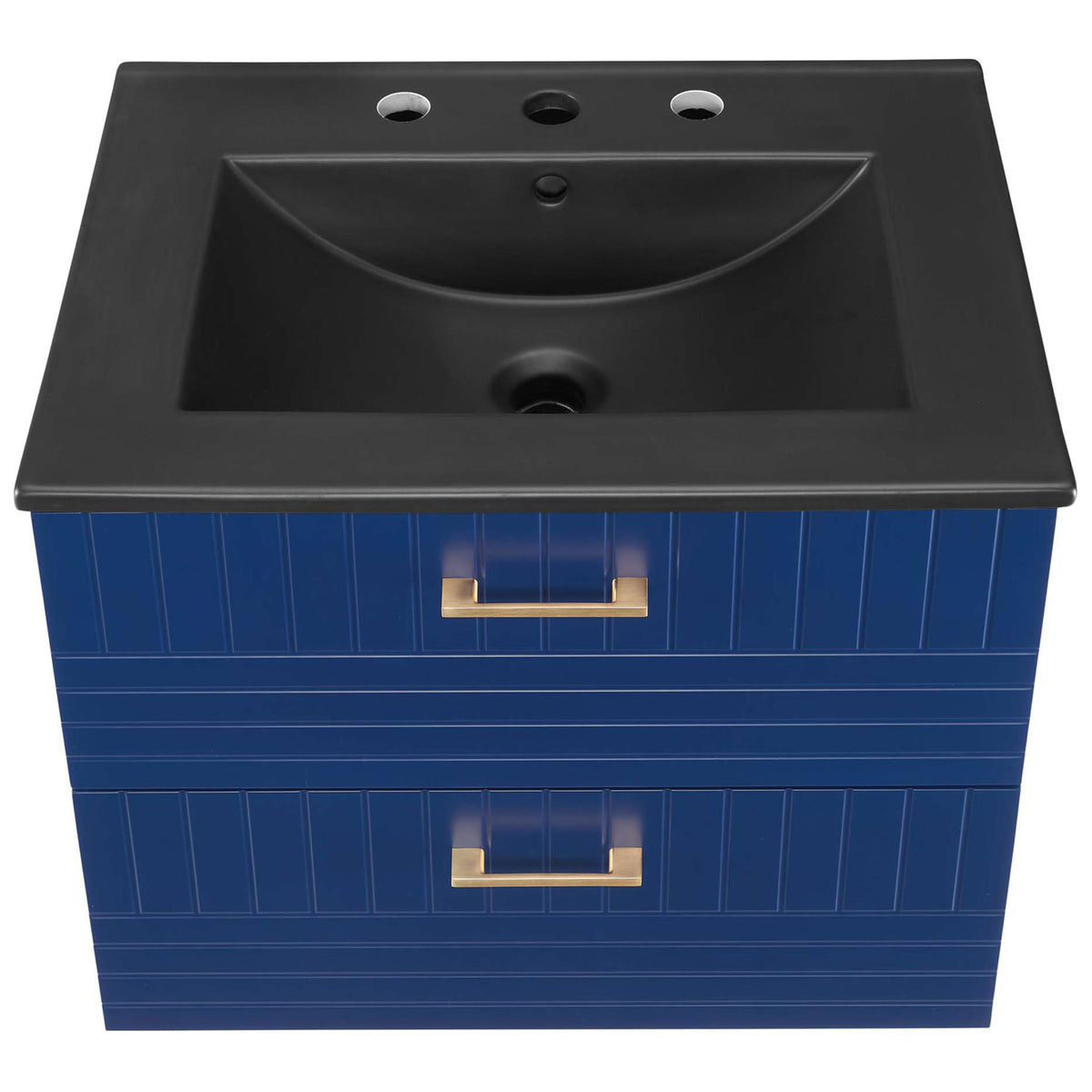 Integrated rectangular basin with 8-inch faucet holes and crisp, modern lines. || EEI-5820-BLU-BLK || top_studio